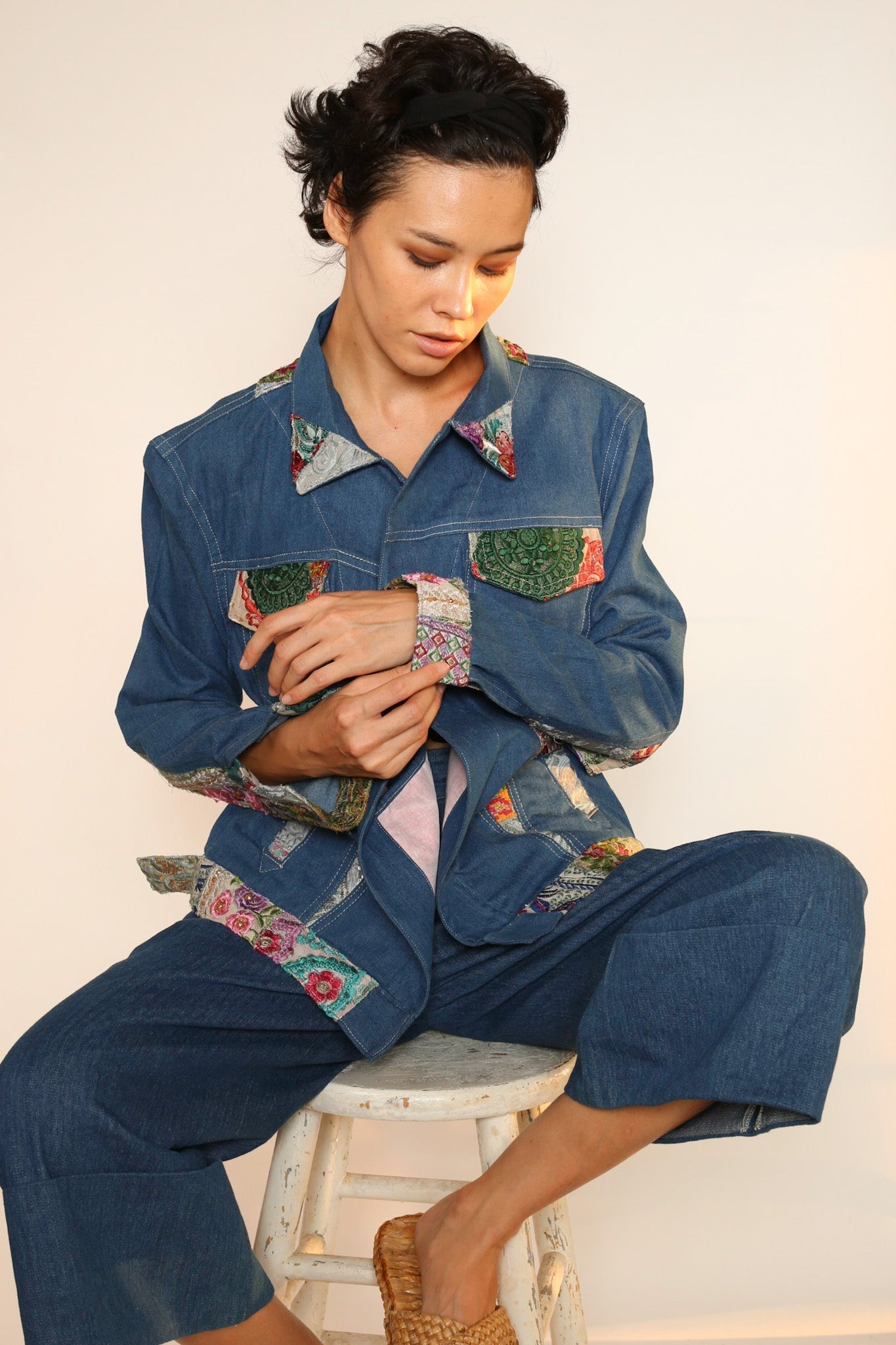 DENIM PATCHWORK JACKET PEENA - BANGKOK TAILOR CLOTHING STORE - HANDMADE CLOTHING