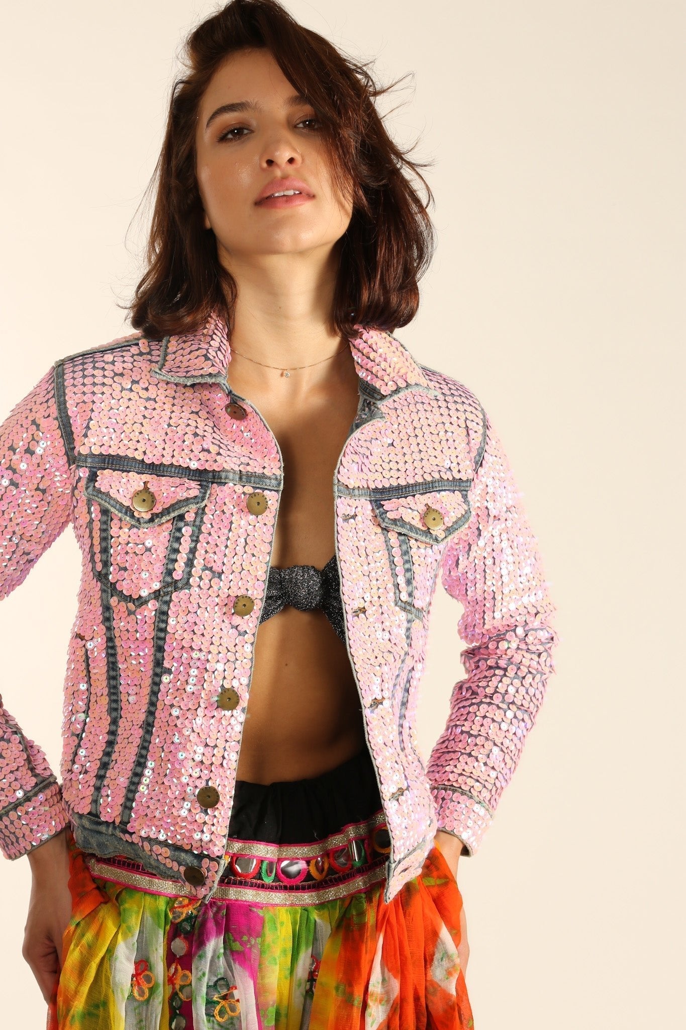 EMBROIDERED DENIM SEQUIN AMY - BANGKOK TAILOR CLOTHING STORE - HANDMADE CLOTHING