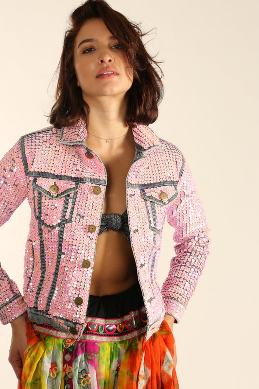EMBROIDERED DENIM SEQUIN AMY - BANGKOK TAILOR CLOTHING STORE - HANDMADE CLOTHING