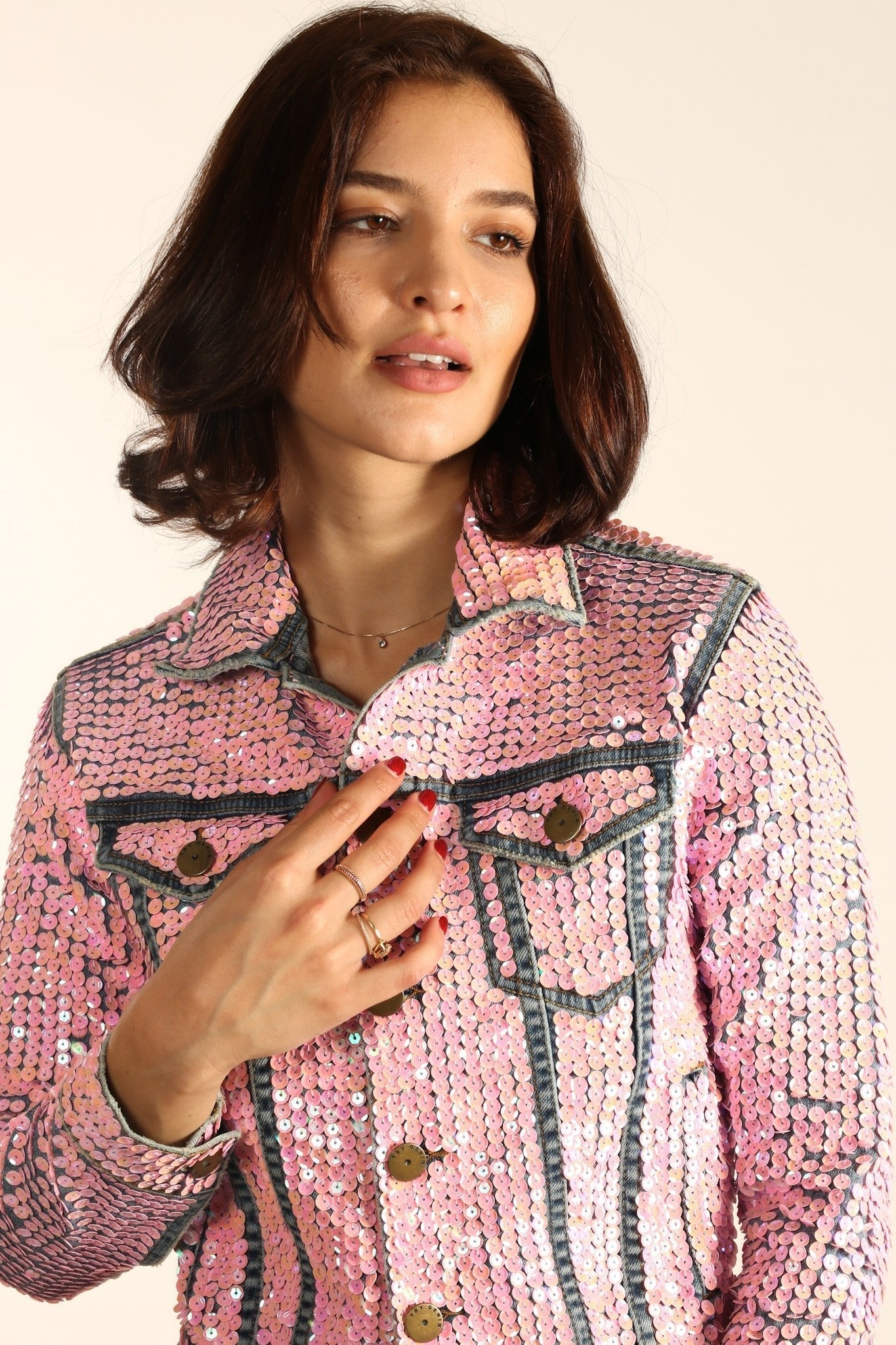 EMBROIDERED DENIM SEQUIN AMY - BANGKOK TAILOR CLOTHING STORE - HANDMADE CLOTHING