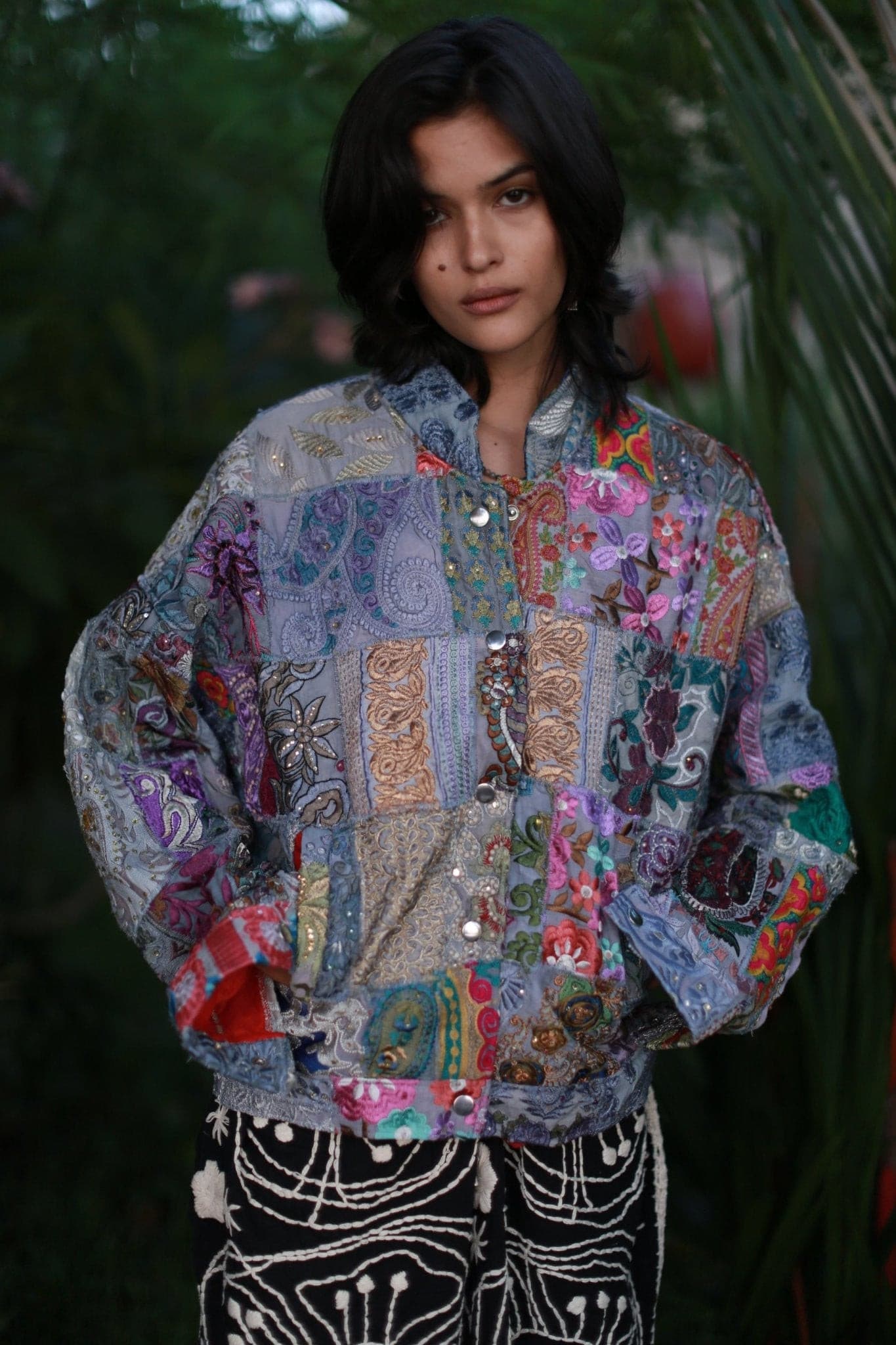 Embroidered Patchwork Bomber Jacket Serena - BANGKOK TAILOR CLOTHING STORE - HANDMADE CLOTHING