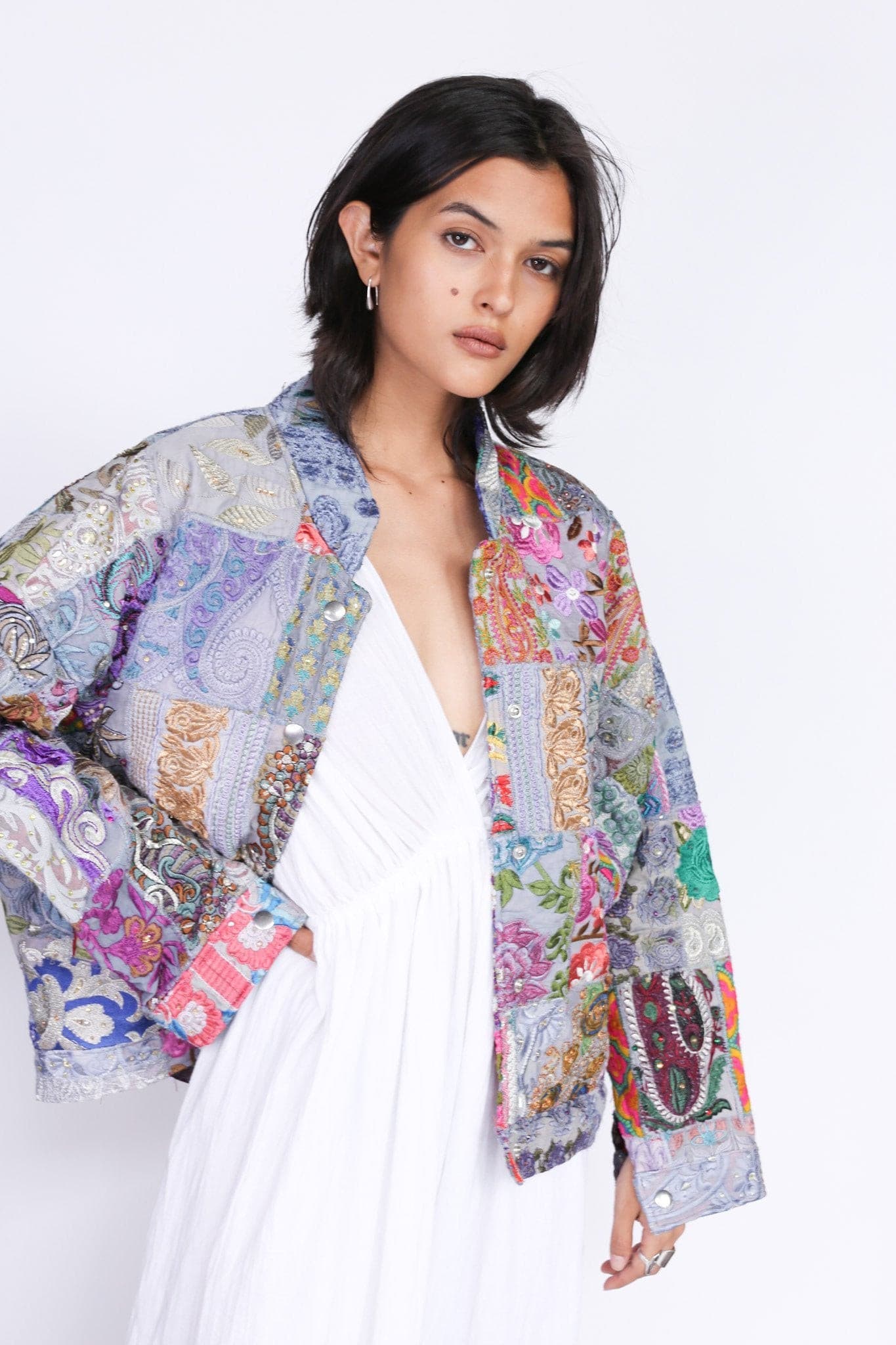 Embroidered Patchwork Bomber Jacket Serena - BANGKOK TAILOR CLOTHING STORE - HANDMADE CLOTHING