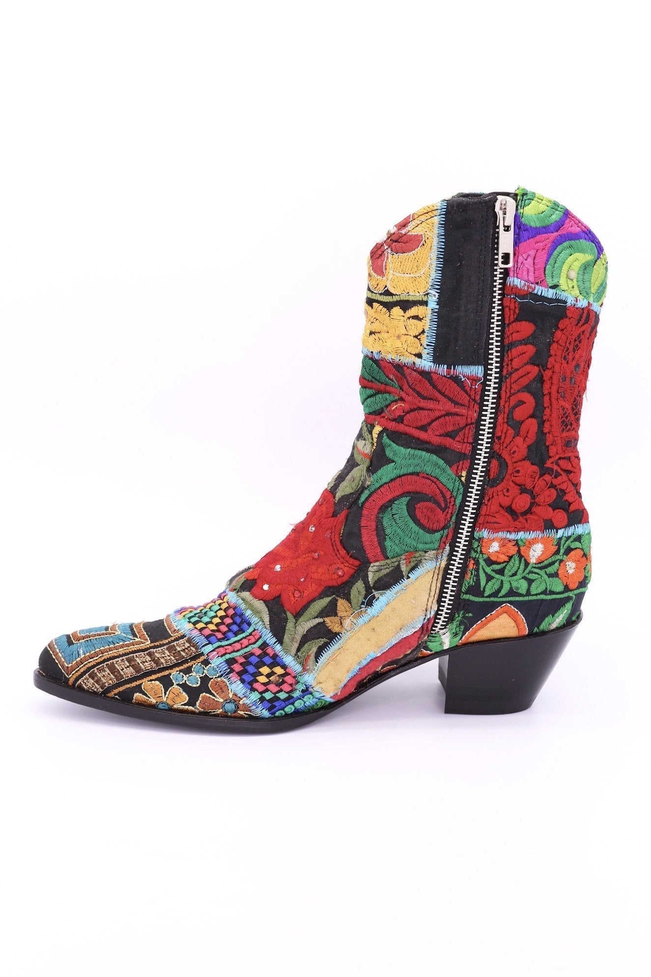 EMBROIDERED PATCHWORK BOOTS GINALYN (BLACK) - BANGKOK TAILOR CLOTHING STORE - HANDMADE CLOTHING