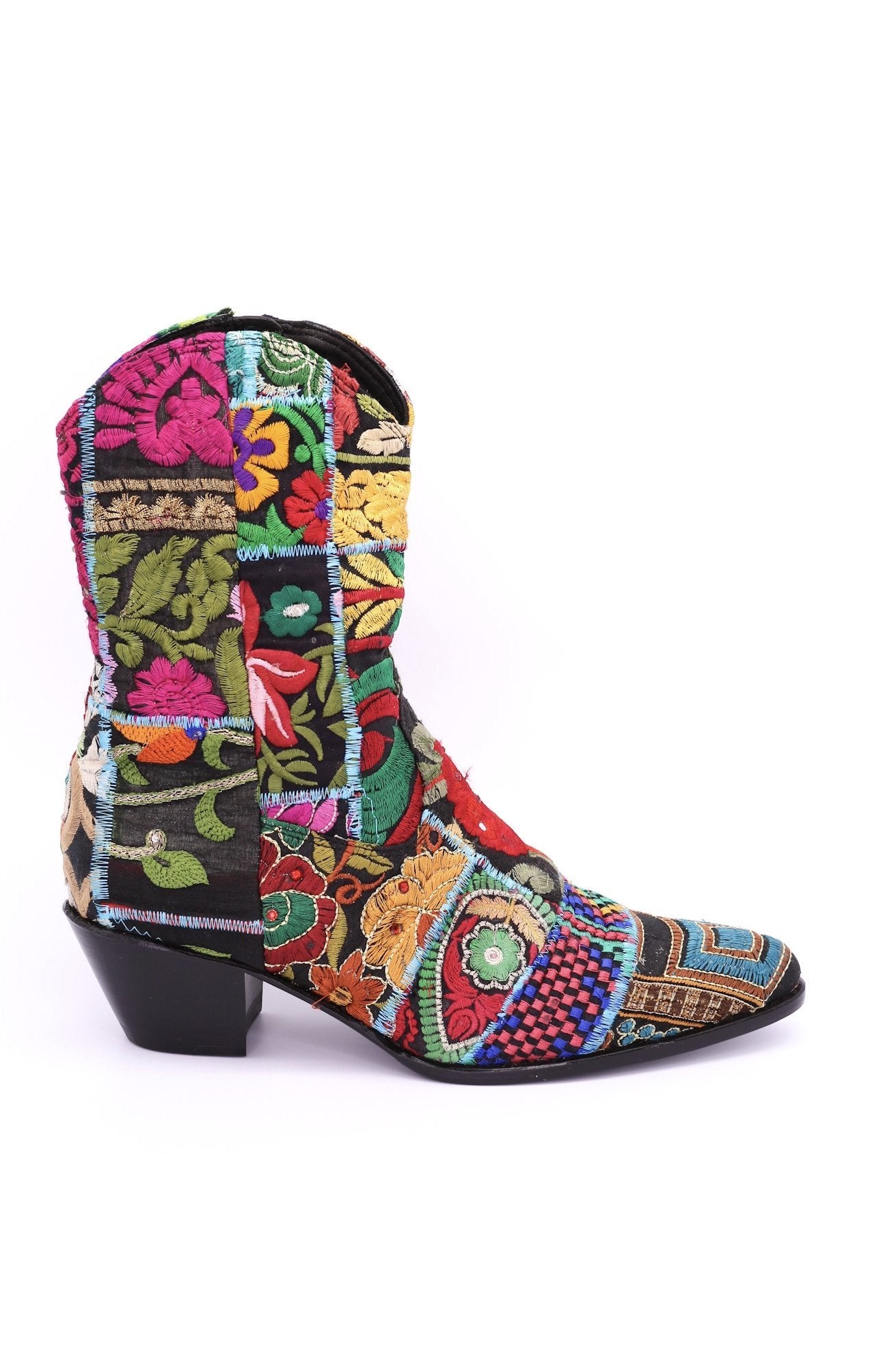 EMBROIDERED PATCHWORK BOOTS GINALYN (BLACK) - BANGKOK TAILOR CLOTHING STORE - HANDMADE CLOTHING