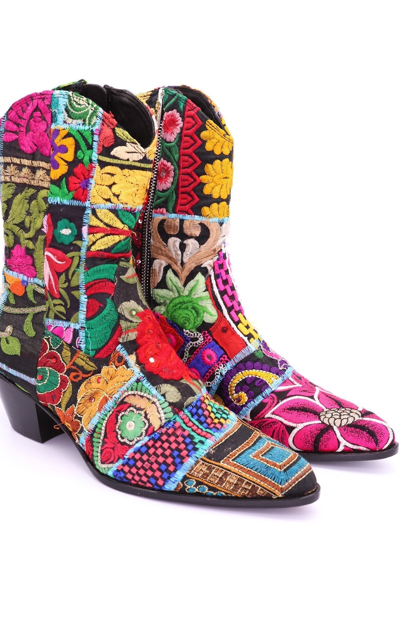 EMBROIDERED PATCHWORK BOOTS GINALYN (BLACK) - BANGKOK TAILOR CLOTHING STORE - HANDMADE CLOTHING