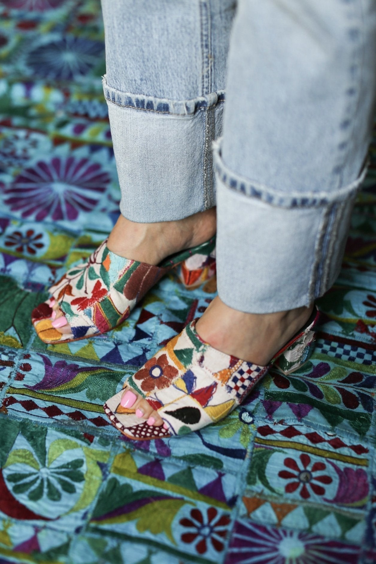 EMBROIDERED PATCHWORK SANDAL MULES LULU - BANGKOK TAILOR CLOTHING STORE - HANDMADE CLOTHING