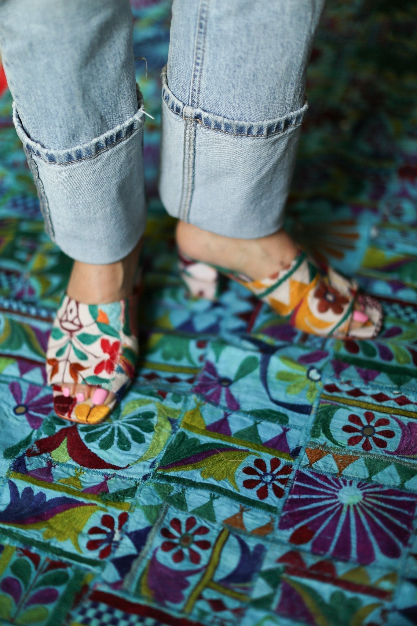 EMBROIDERED PATCHWORK SANDAL MULES LULU - BANGKOK TAILOR CLOTHING STORE - HANDMADE CLOTHING