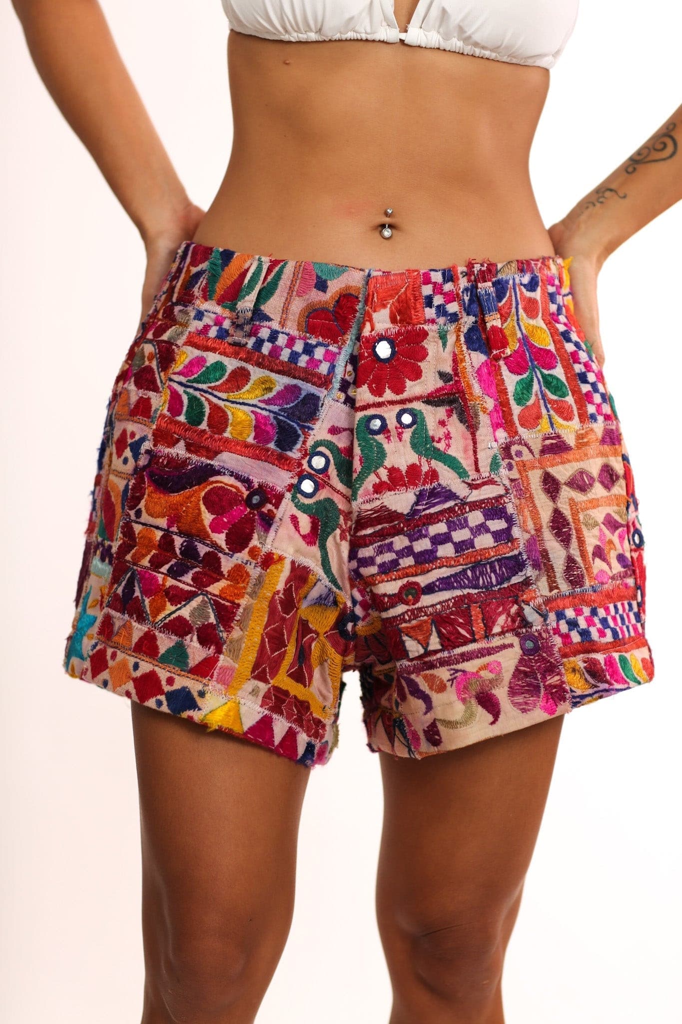 EMBROIDERED PATCHWORK SHORTS RAYA - BANGKOK TAILOR CLOTHING STORE - HANDMADE CLOTHING
