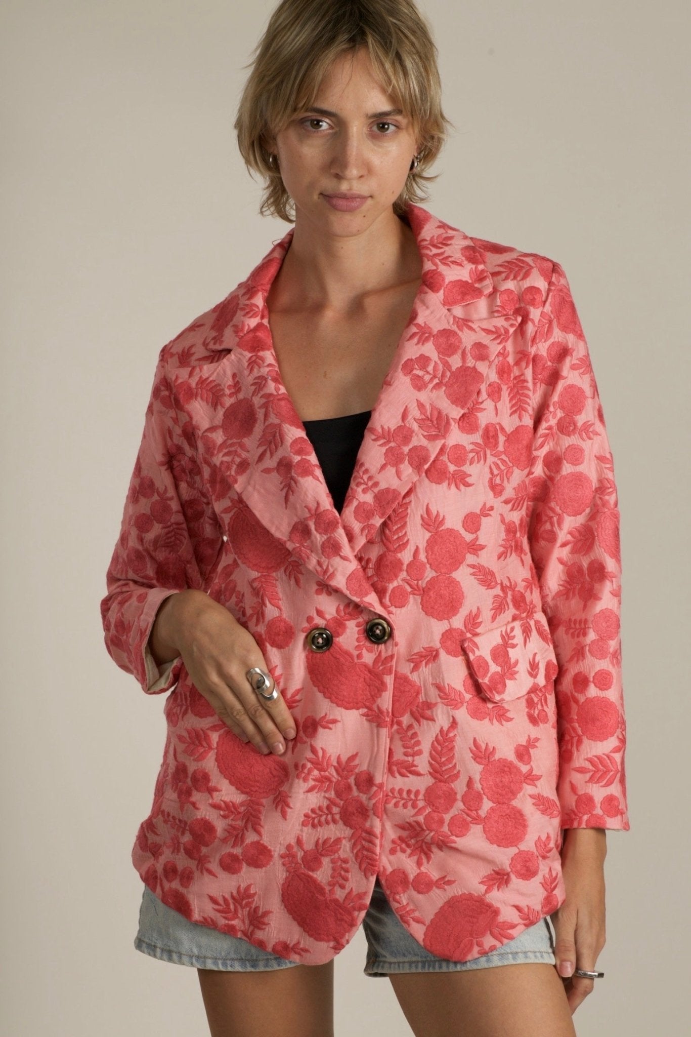 EMBROIDERED PINK FLOWER BLAZER JACKET AGLAIA - BANGKOK TAILOR CLOTHING STORE - HANDMADE CLOTHING