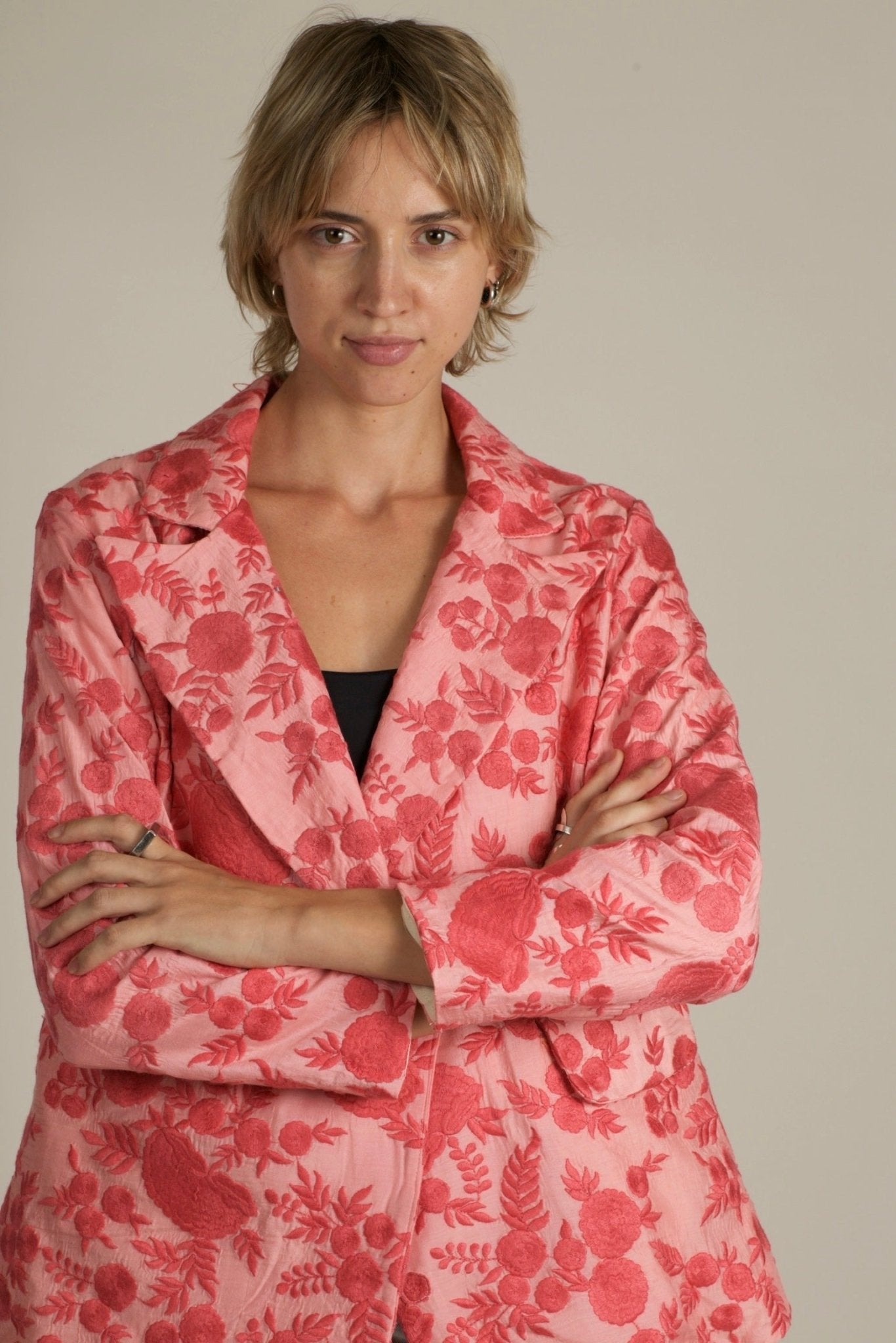 EMBROIDERED PINK FLOWER BLAZER JACKET AGLAIA - BANGKOK TAILOR CLOTHING STORE - HANDMADE CLOTHING