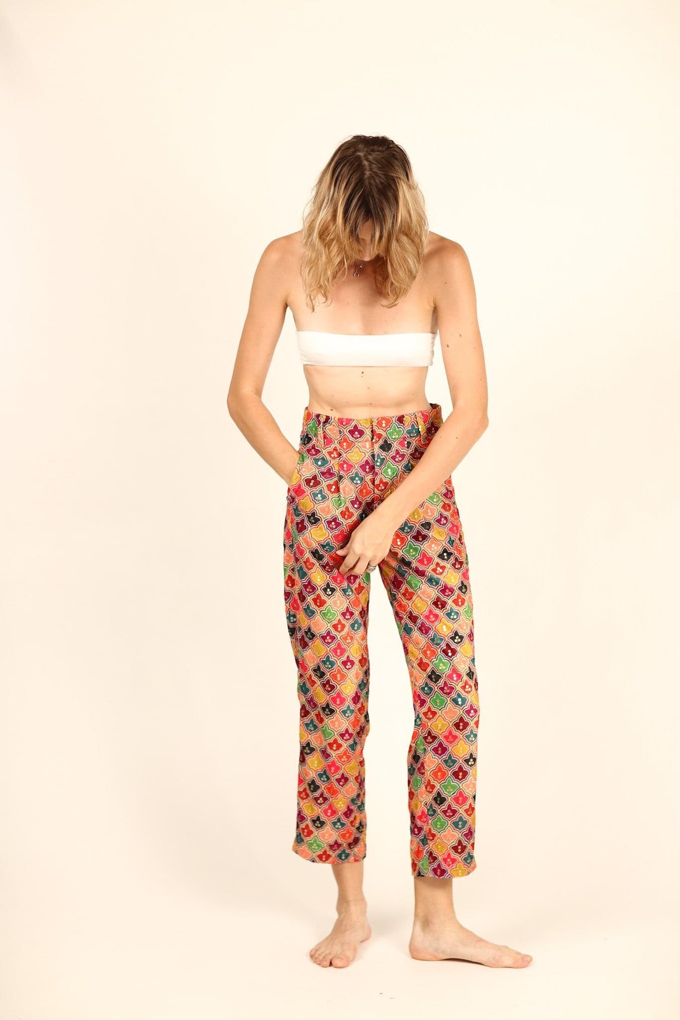 EMBROIDERED SEQUIN VELVET PANTS RACHNA - BANGKOK TAILOR CLOTHING STORE - HANDMADE CLOTHING