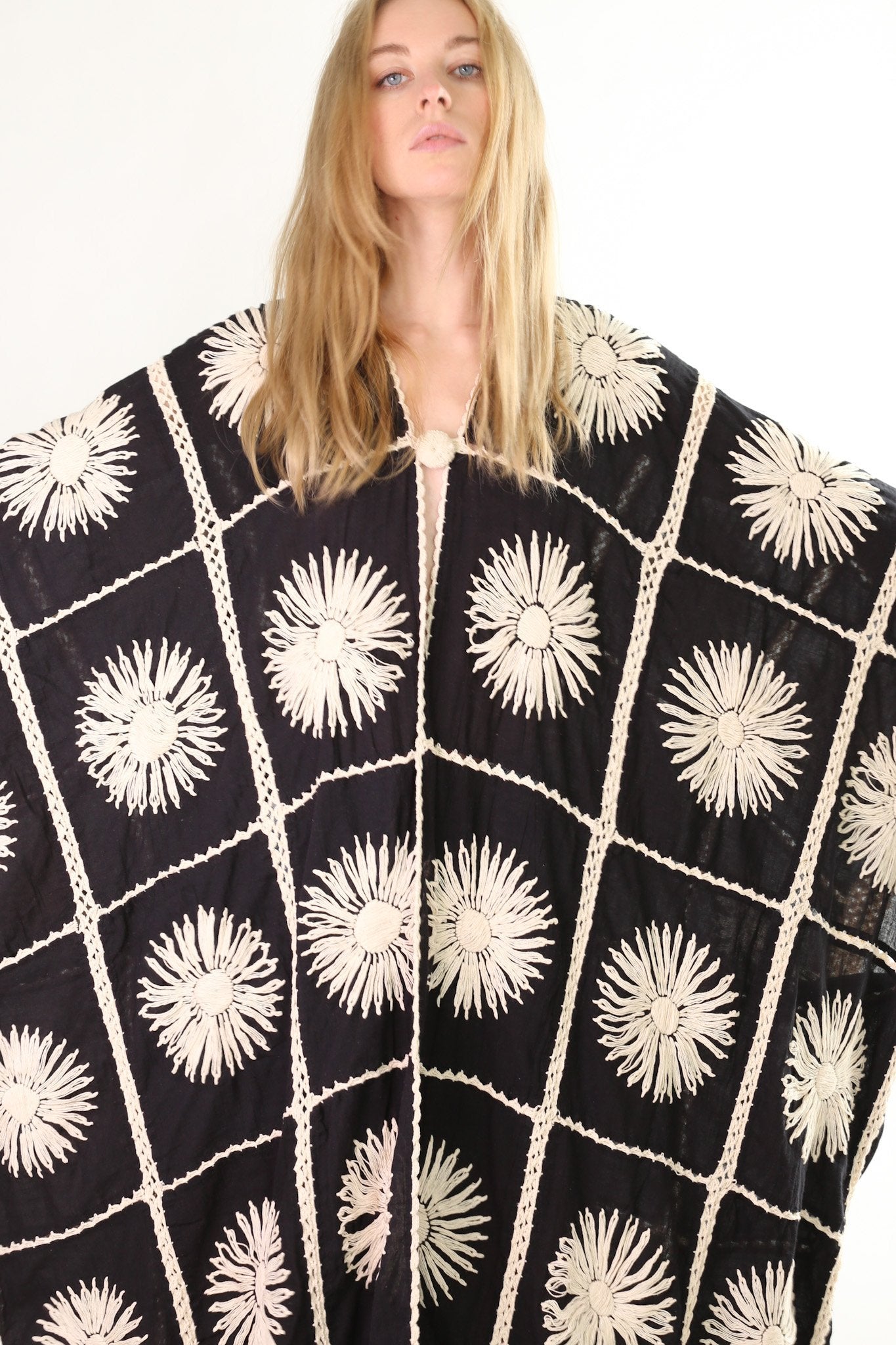 FLORA CROCHET KIMONO DUSTER BLACK - BANGKOK TAILOR CLOTHING STORE - HANDMADE CLOTHING