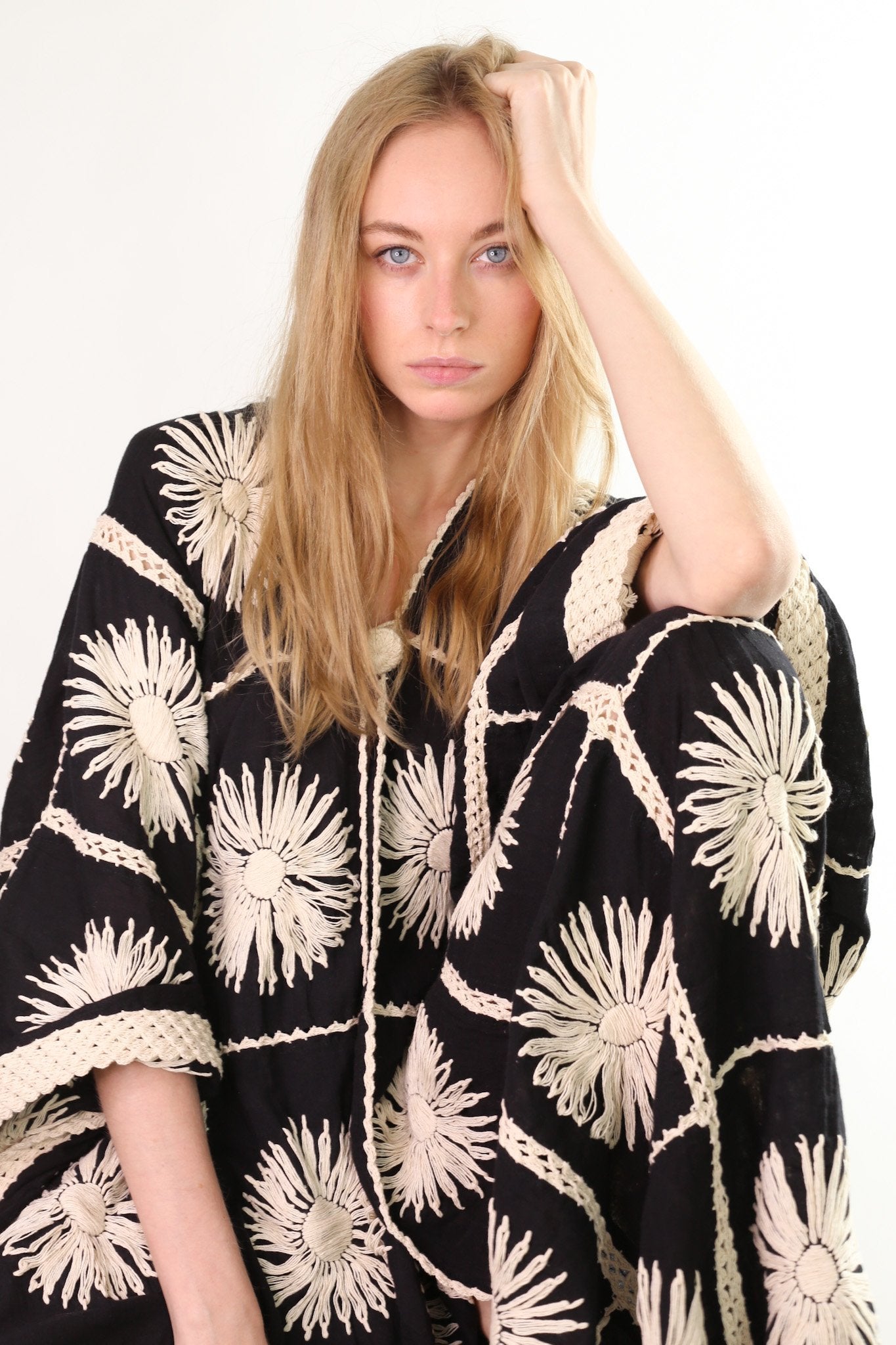 FLORA CROCHET KIMONO DUSTER BLACK - BANGKOK TAILOR CLOTHING STORE - HANDMADE CLOTHING