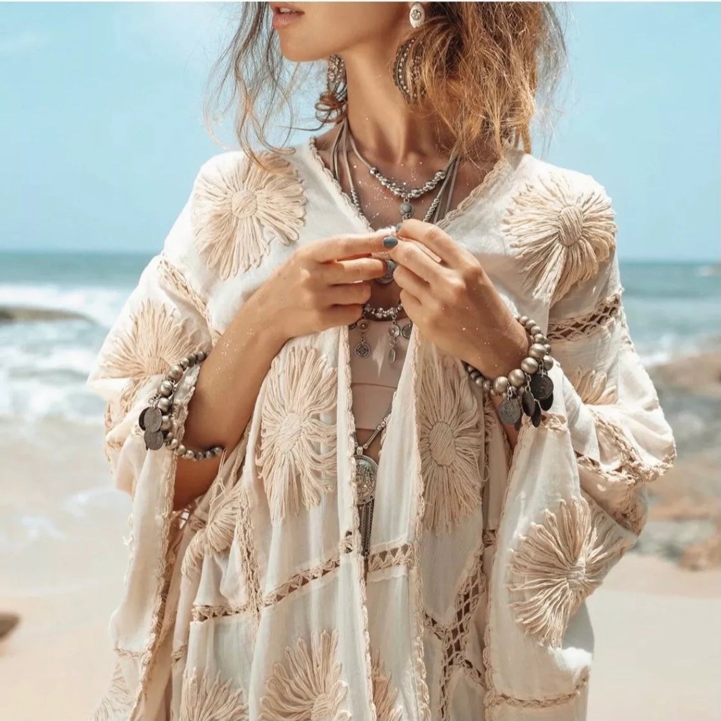 FLORA HAND CROCHET KIMONO DUSTER - BANGKOK TAILOR CLOTHING STORE - HANDMADE CLOTHING
