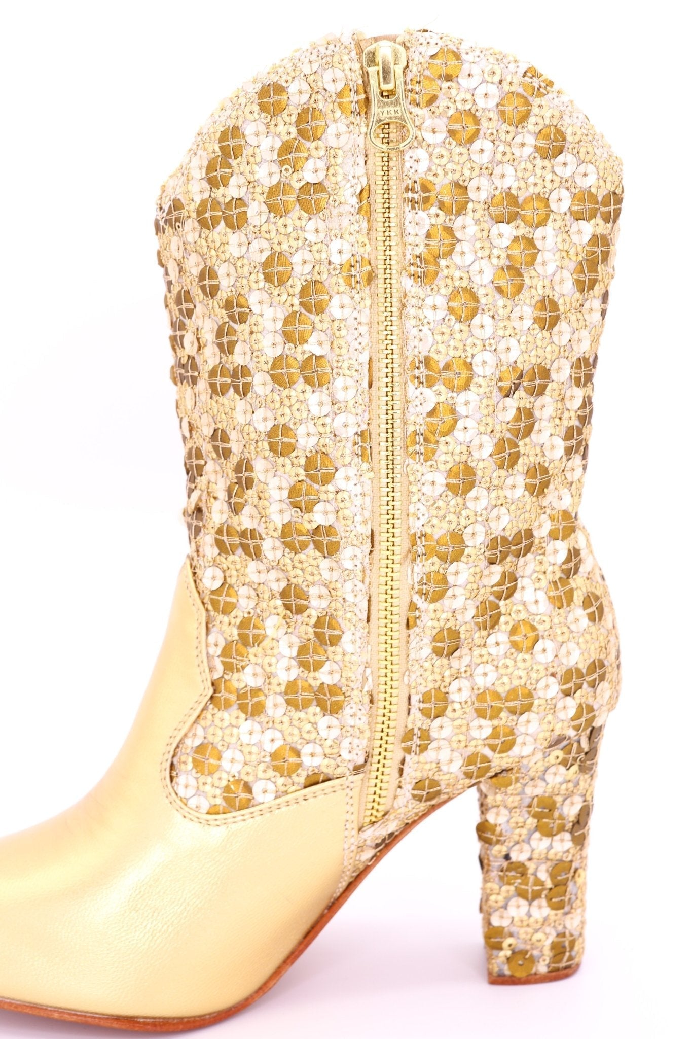 GOLD SEQUIN HEEL BOOTS ADRIENNE - BANGKOK TAILOR CLOTHING STORE - HANDMADE CLOTHING