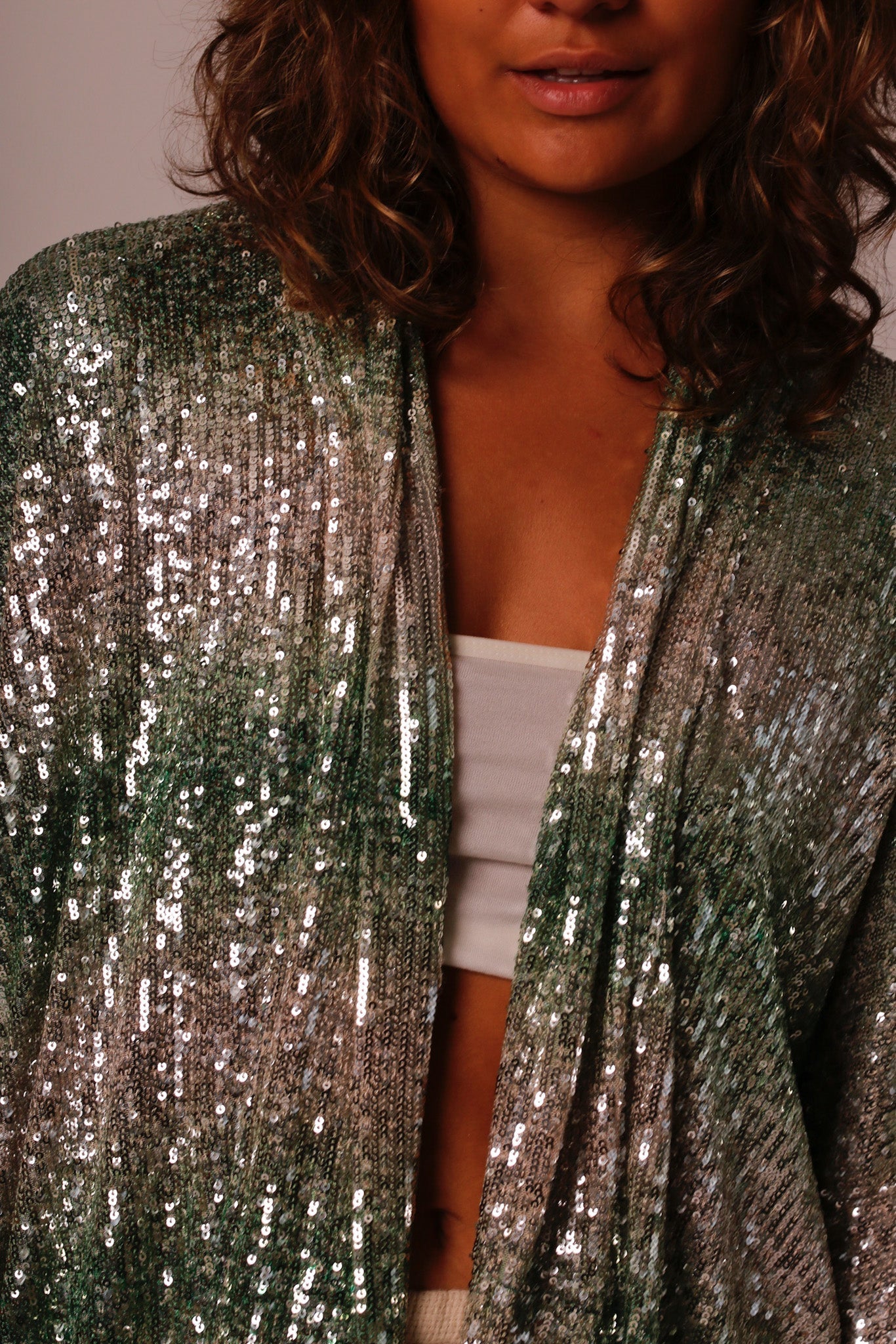 GREEN SEQUIN SHORT KIMONO LUKA - BANGKOK TAILOR CLOTHING STORE - HANDMADE CLOTHING