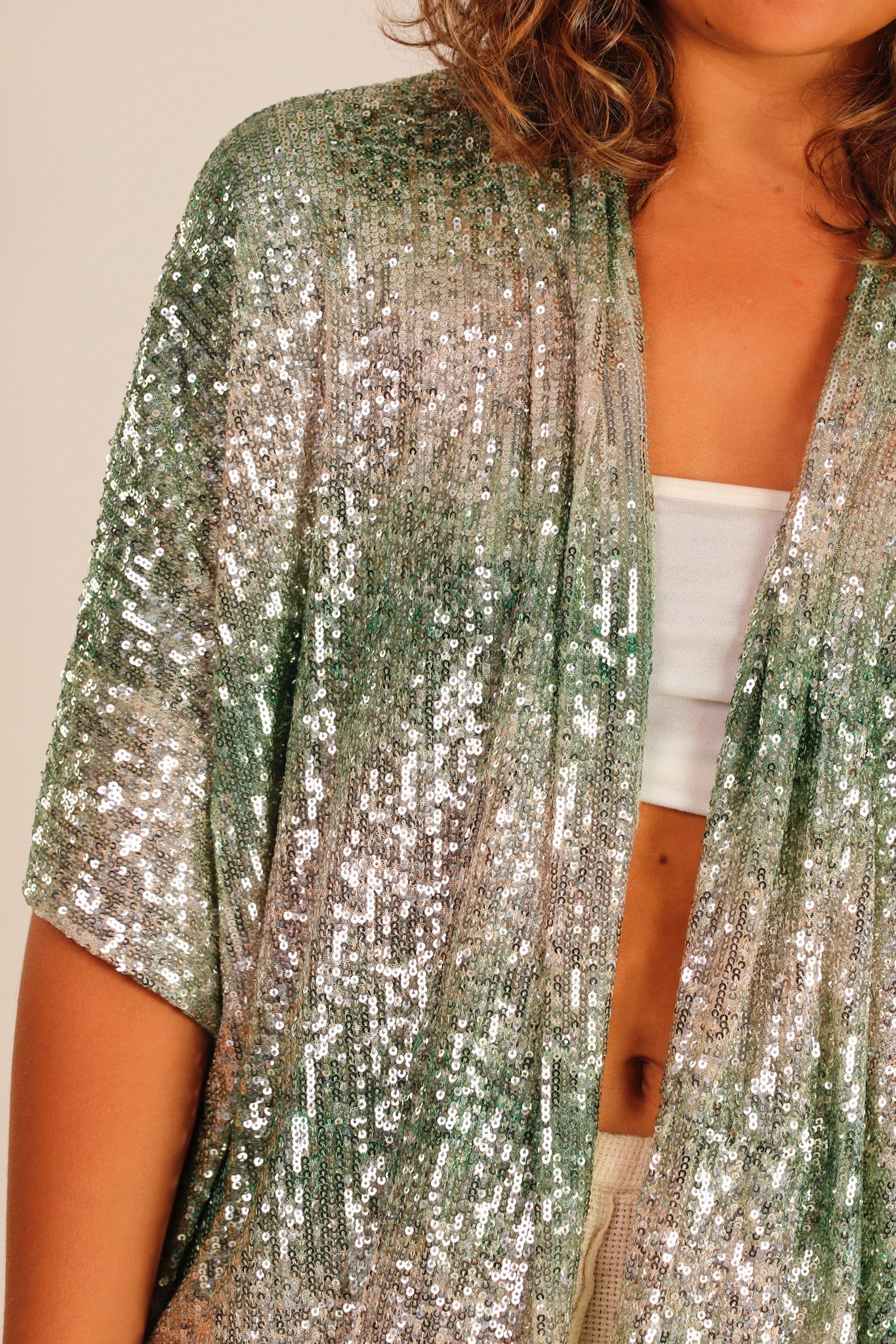 GREEN SEQUIN SHORT KIMONO LUKA - BANGKOK TAILOR CLOTHING STORE - HANDMADE CLOTHING
