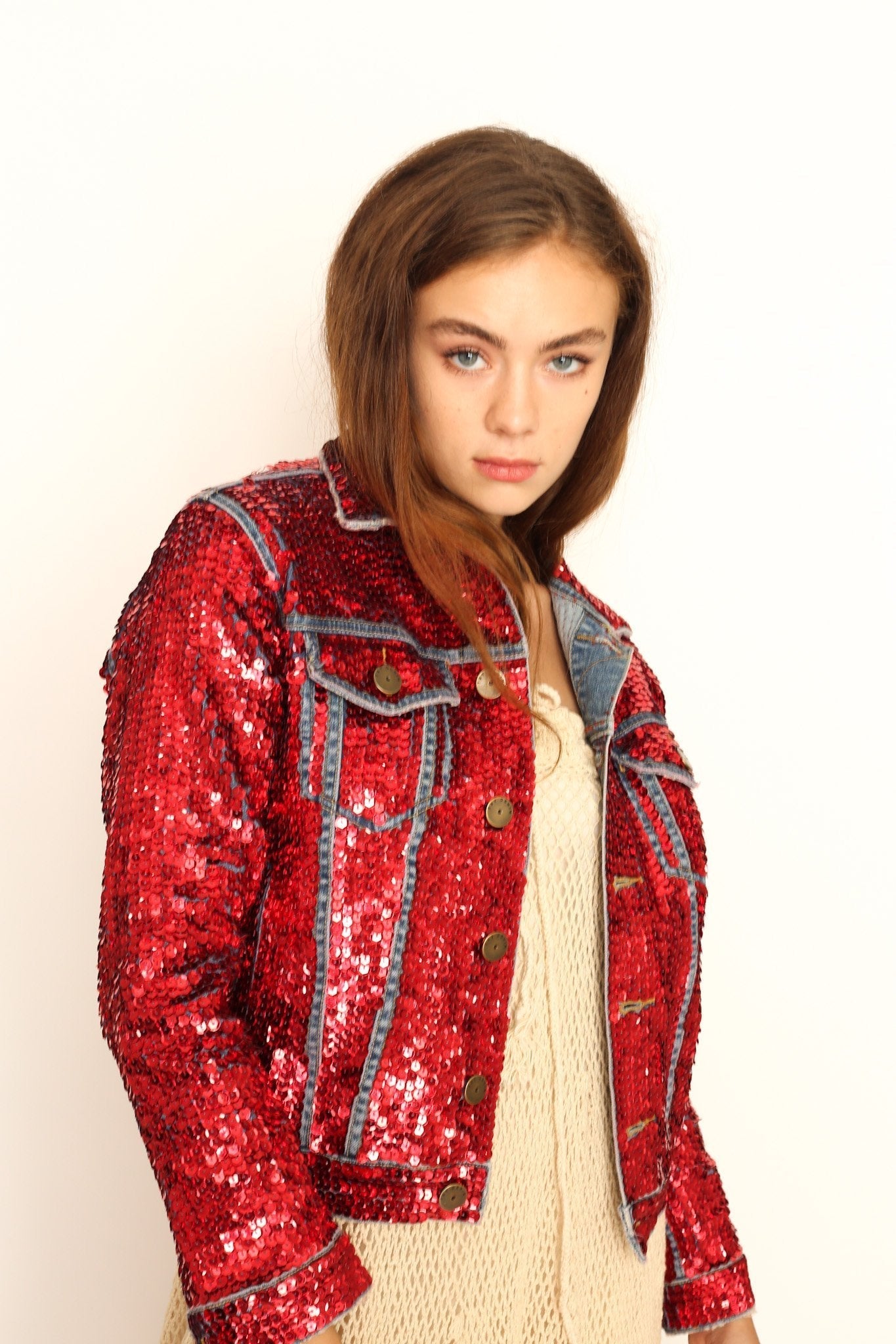 HAND SEQUIN EMBROIDERED DENIM JACKET AMY - BANGKOK TAILOR CLOTHING STORE - HANDMADE CLOTHING