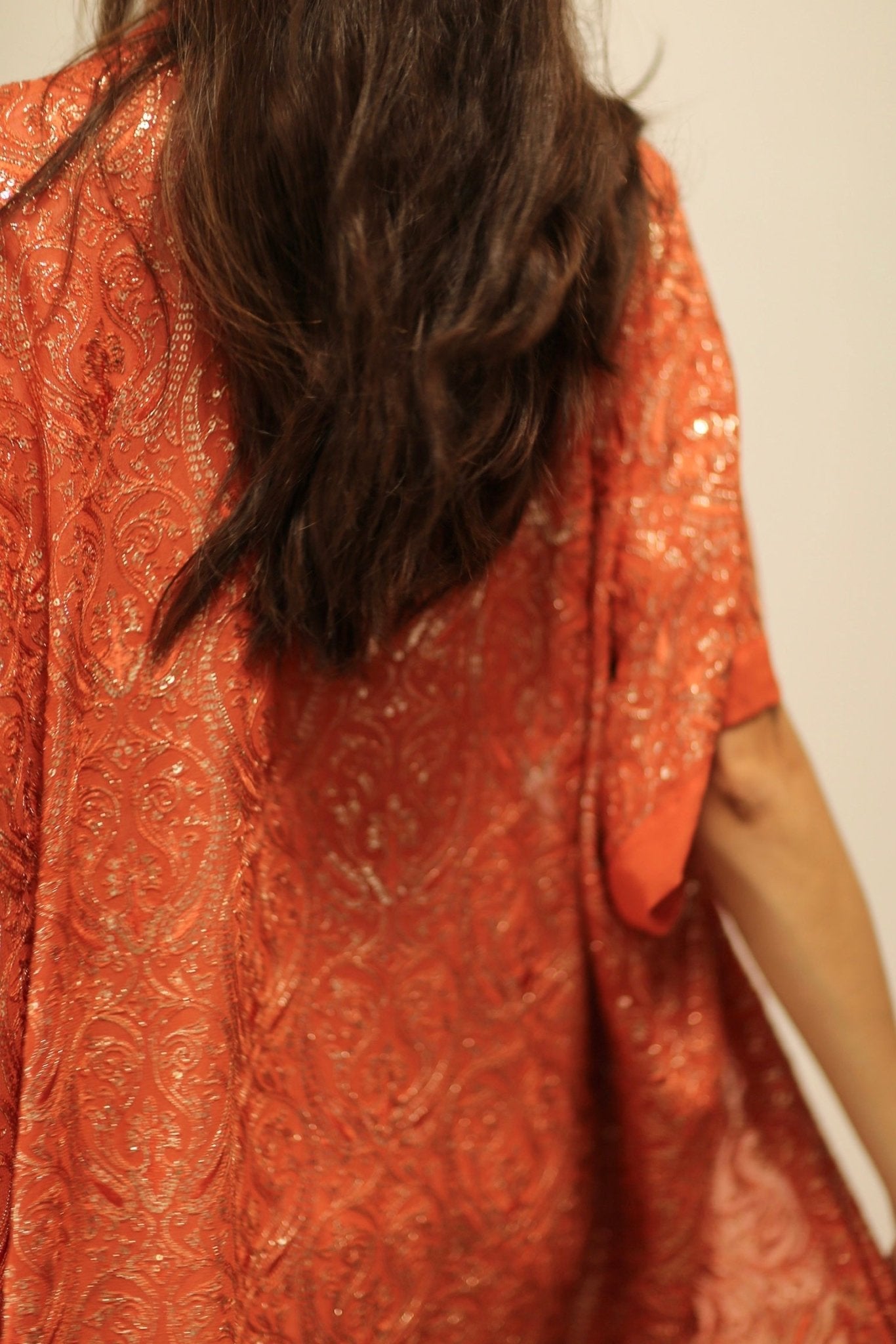 HELIOS ORANGE SILK SEQUIN EMBEROIDERED KIMONO - BANGKOK TAILOR CLOTHING STORE - HANDMADE CLOTHING