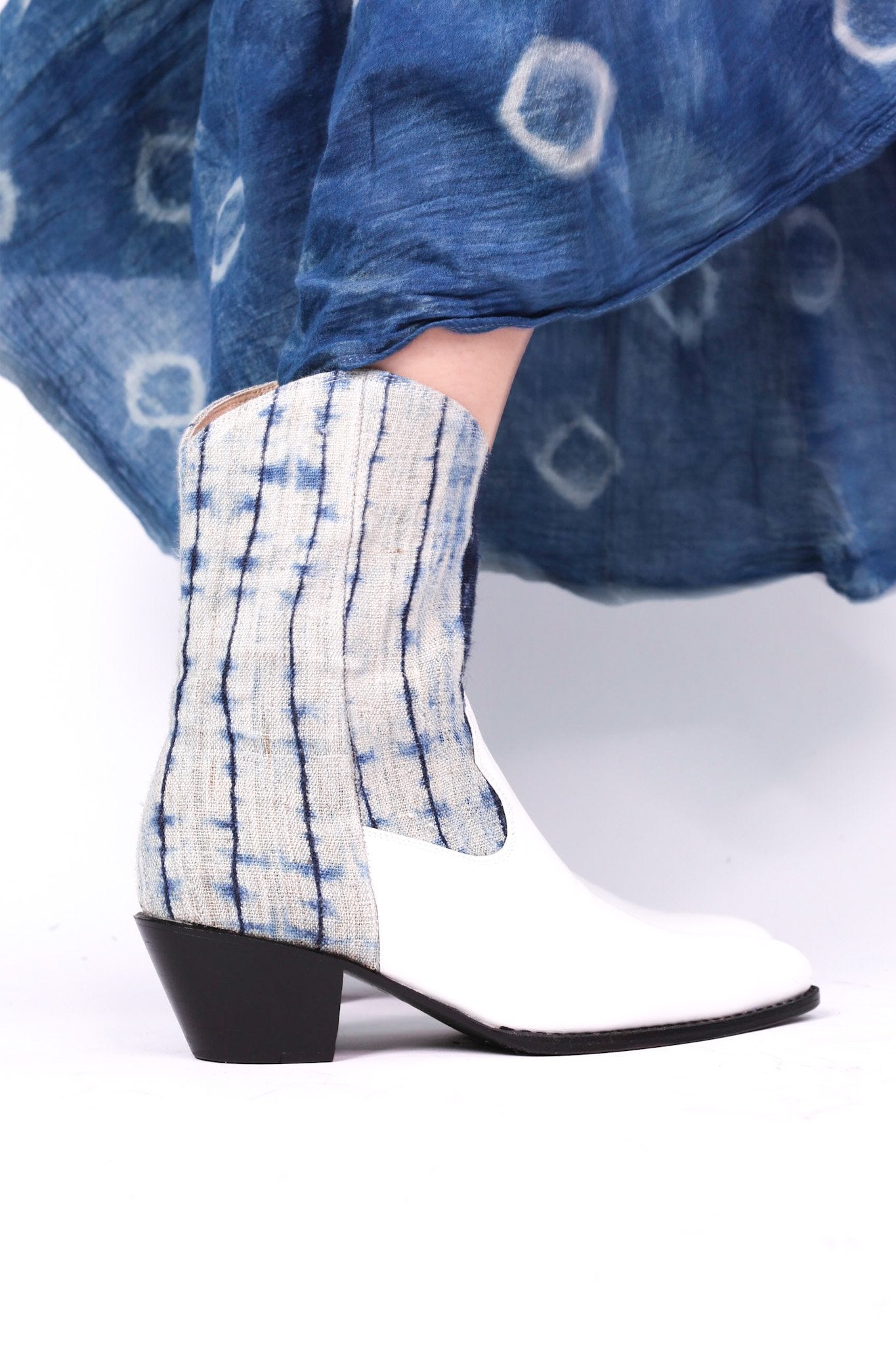 INDIGO HEMP LEATHER BOOTS DAKOTA - BANGKOK TAILOR CLOTHING STORE - HANDMADE CLOTHING