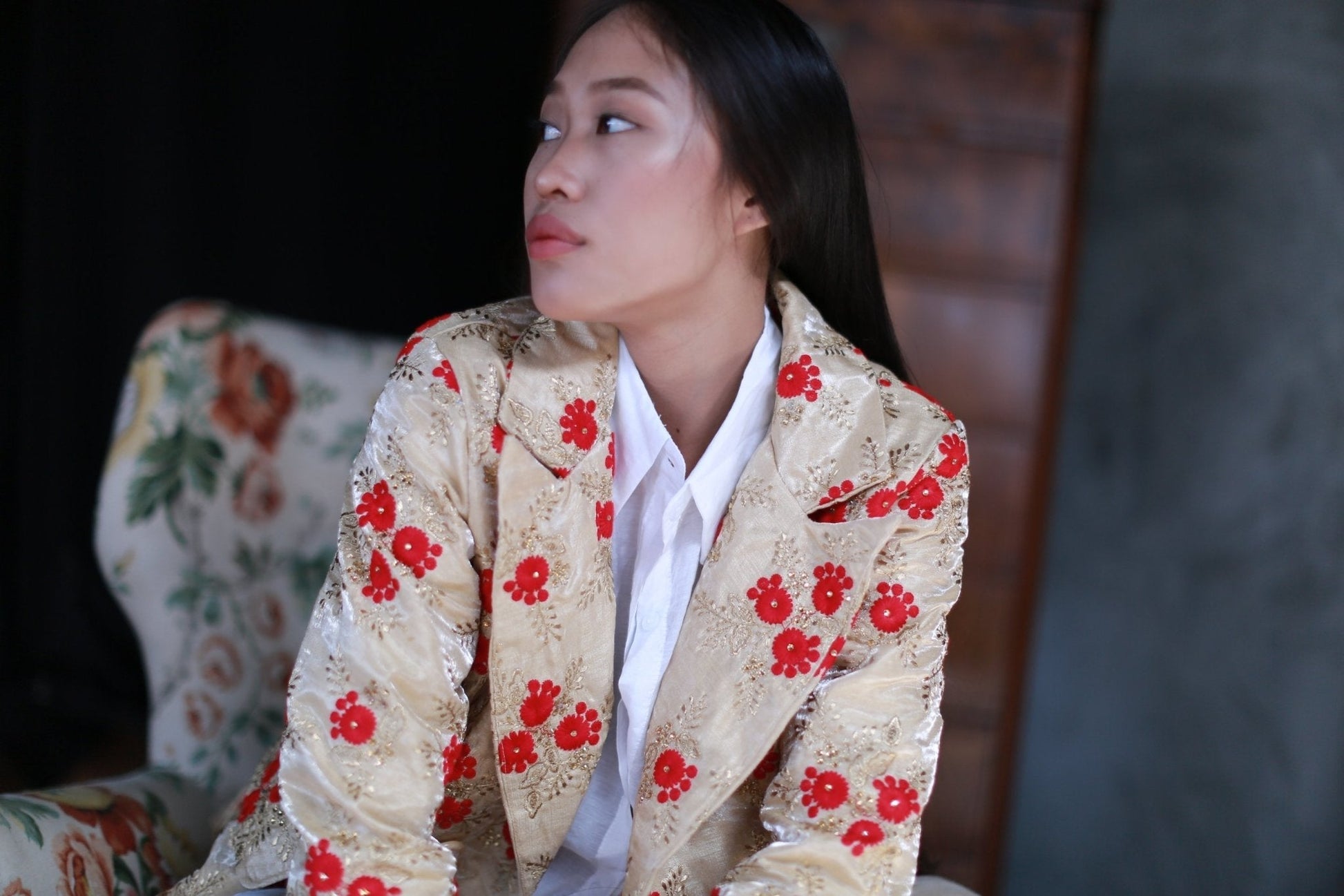 JACKET FRIDA IN EMBROIDERED SILK - BANGKOK TAILOR CLOTHING STORE - HANDMADE CLOTHING