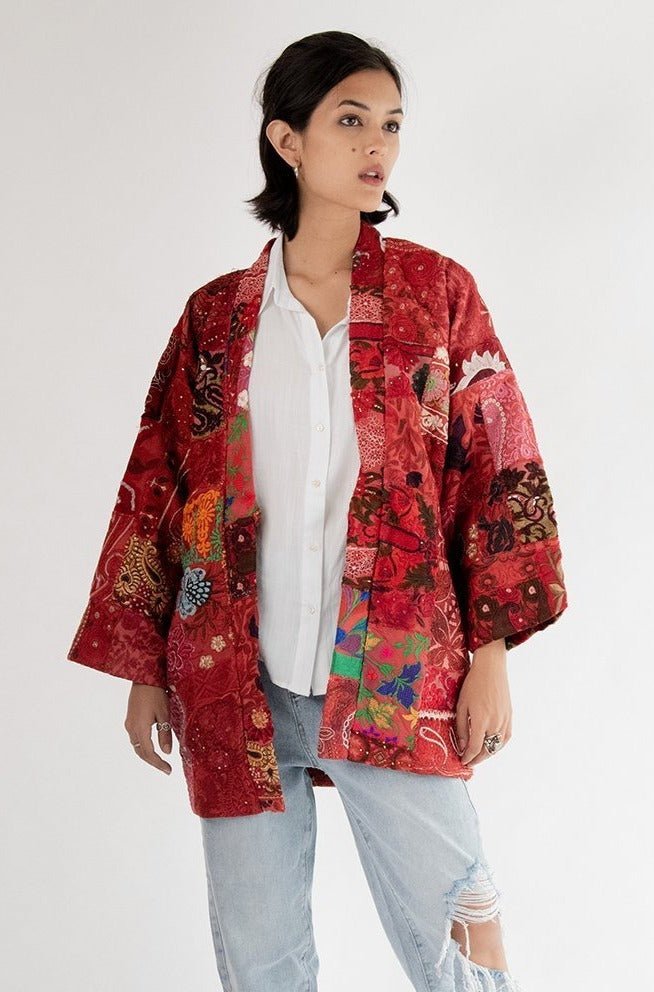 Kimono Embroidered Patchwork Yayoi - BANGKOK TAILOR CLOTHING STORE - HANDMADE CLOTHING