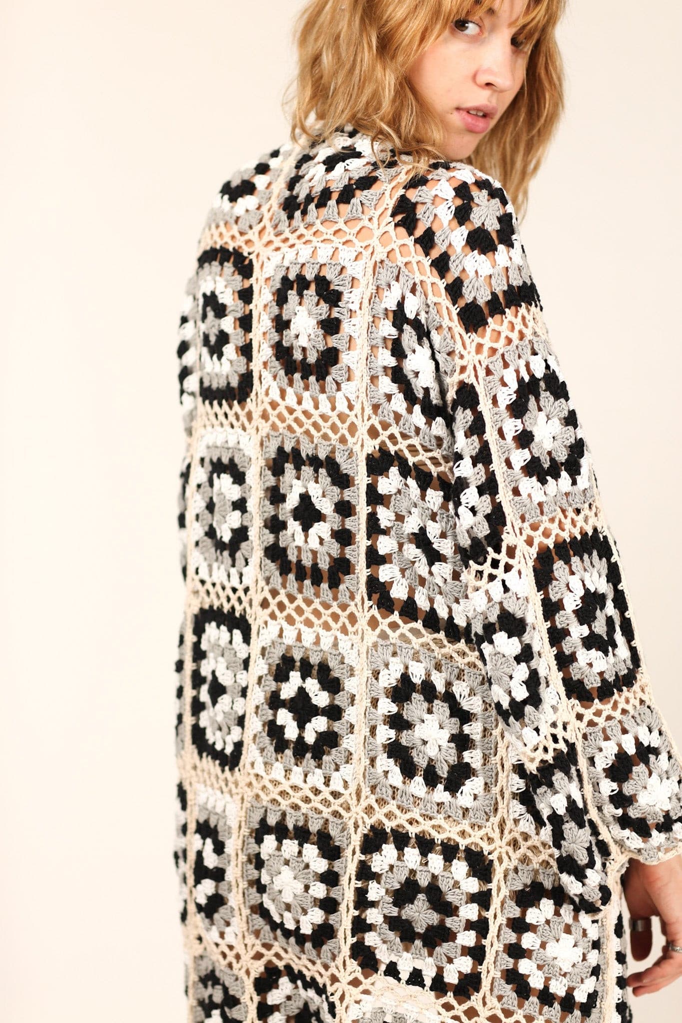 KOUMALY CROCHET KIMONO JACKET BLACK MULTI - BANGKOK TAILOR CLOTHING STORE - HANDMADE CLOTHING