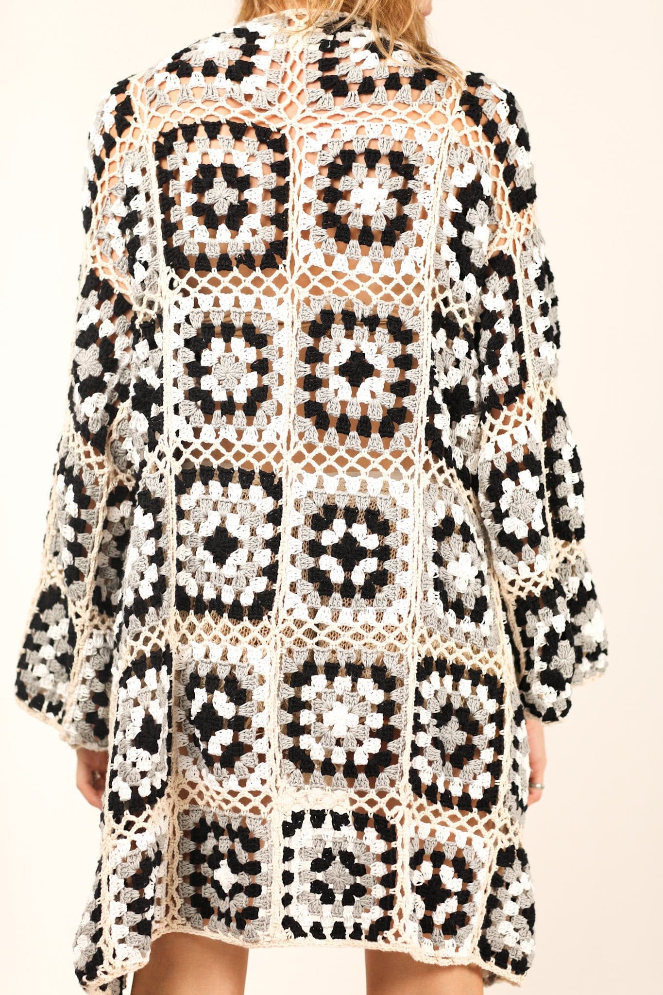 KOUMALY CROCHET KIMONO JACKET BLACK MULTI - BANGKOK TAILOR CLOTHING STORE - HANDMADE CLOTHING