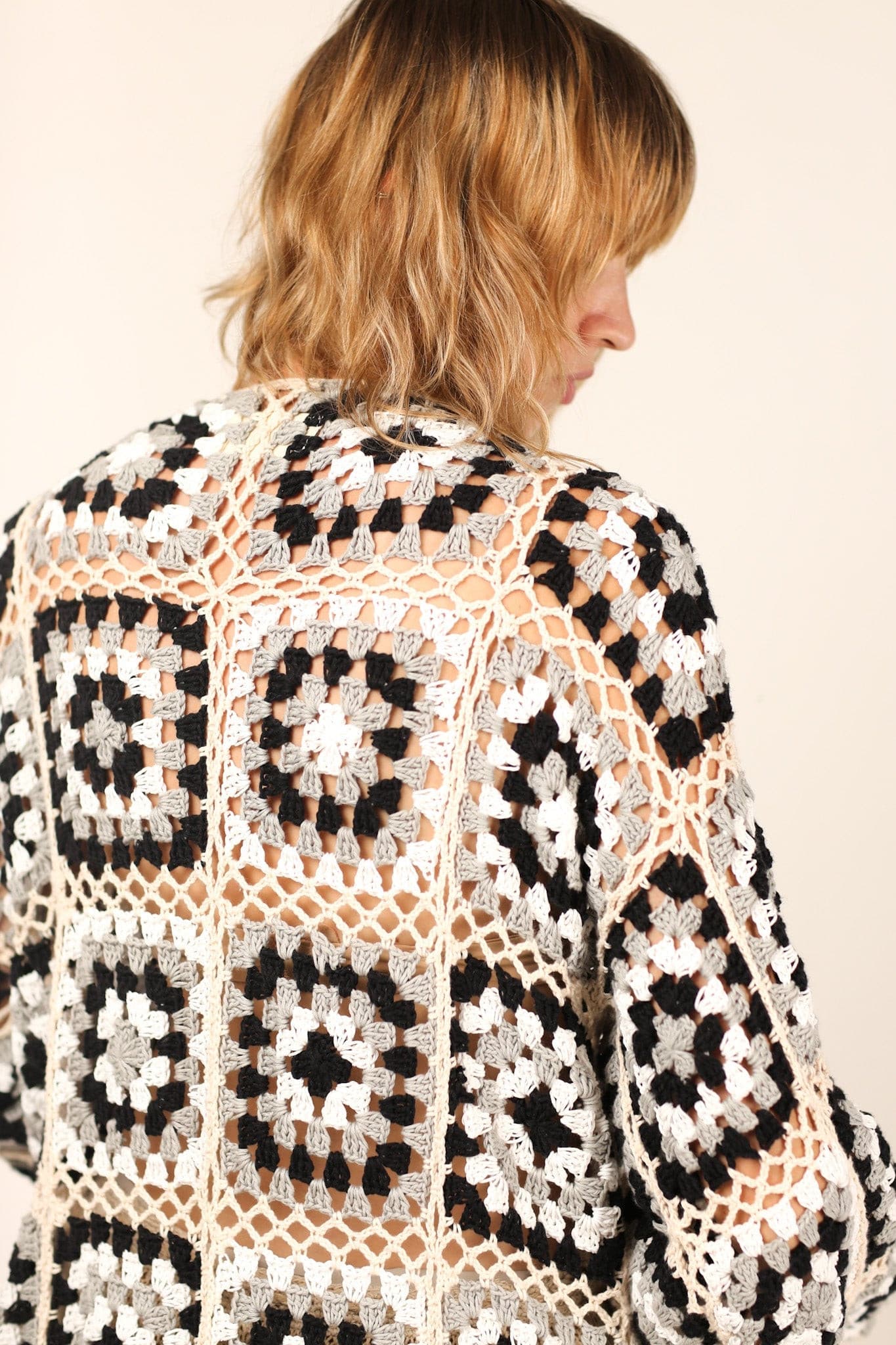 KOUMALY CROCHET KIMONO JACKET BLACK MULTI - BANGKOK TAILOR CLOTHING STORE - HANDMADE CLOTHING