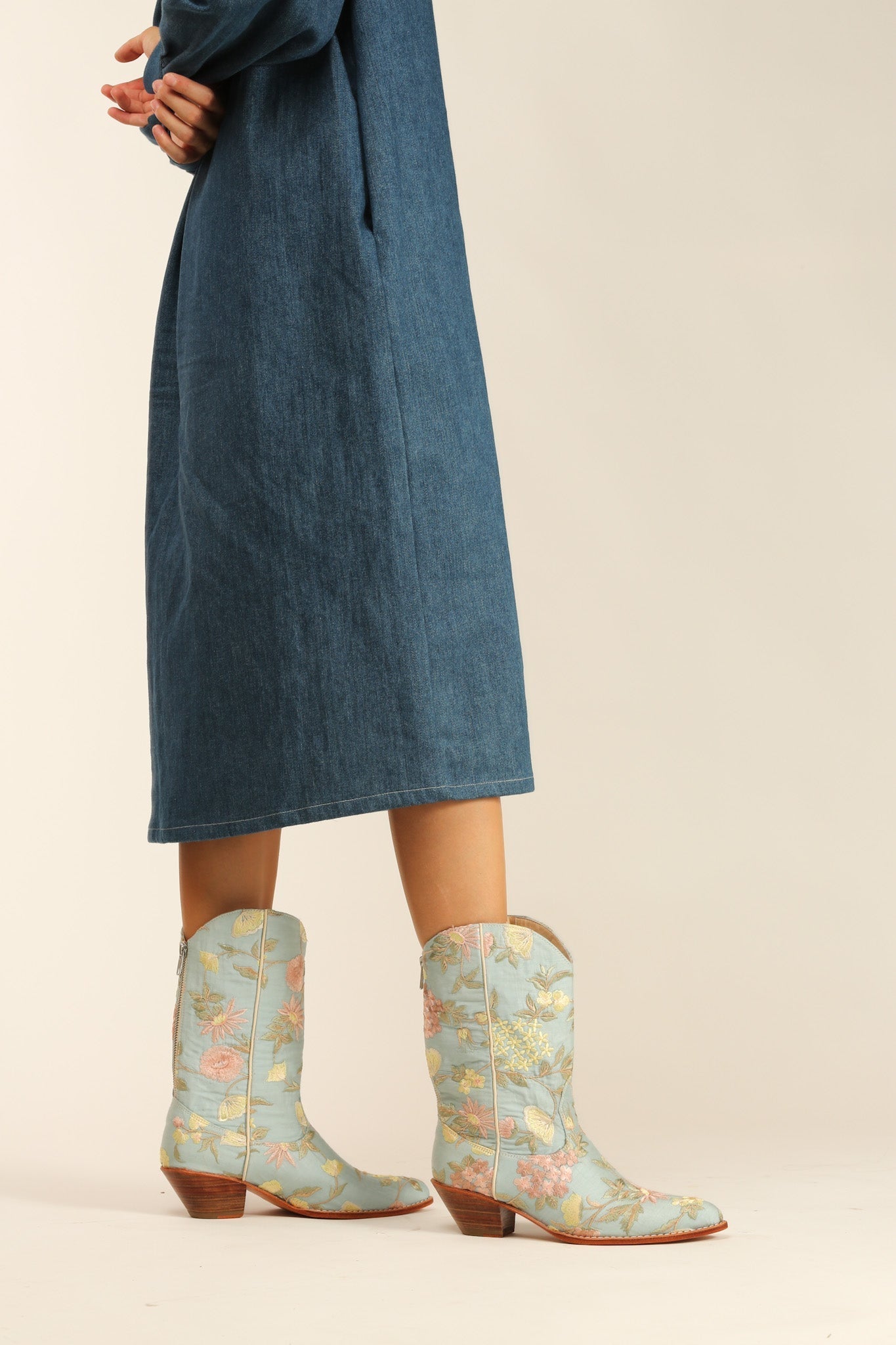 LIGHT BLUE EMBROIDERED BOOTS YANA - BANGKOK TAILOR CLOTHING STORE - HANDMADE CLOTHING