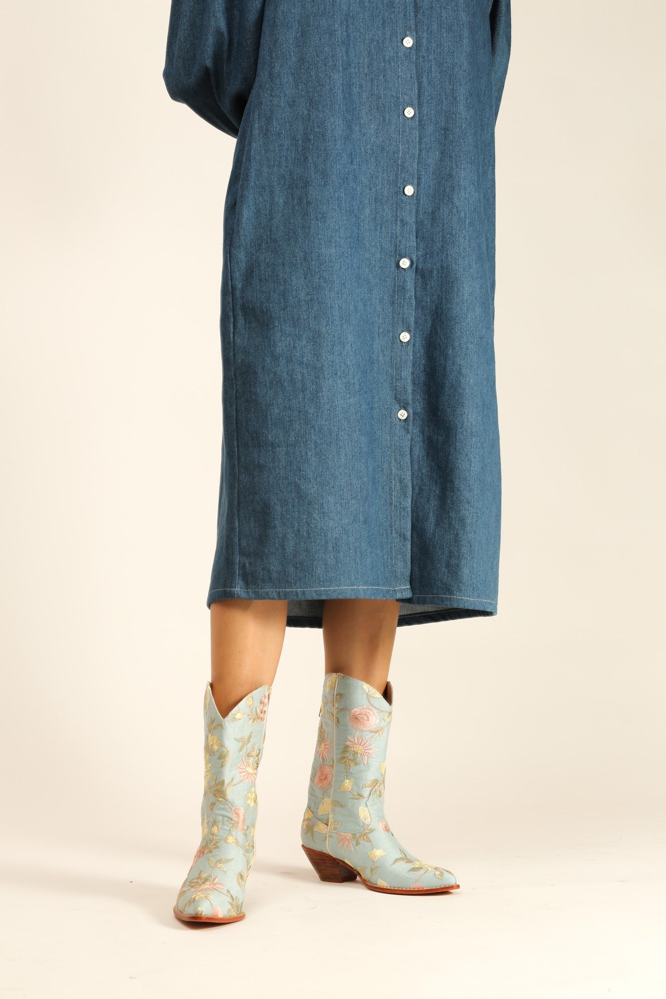 LIGHT BLUE EMBROIDERED BOOTS YANA - BANGKOK TAILOR CLOTHING STORE - HANDMADE CLOTHING