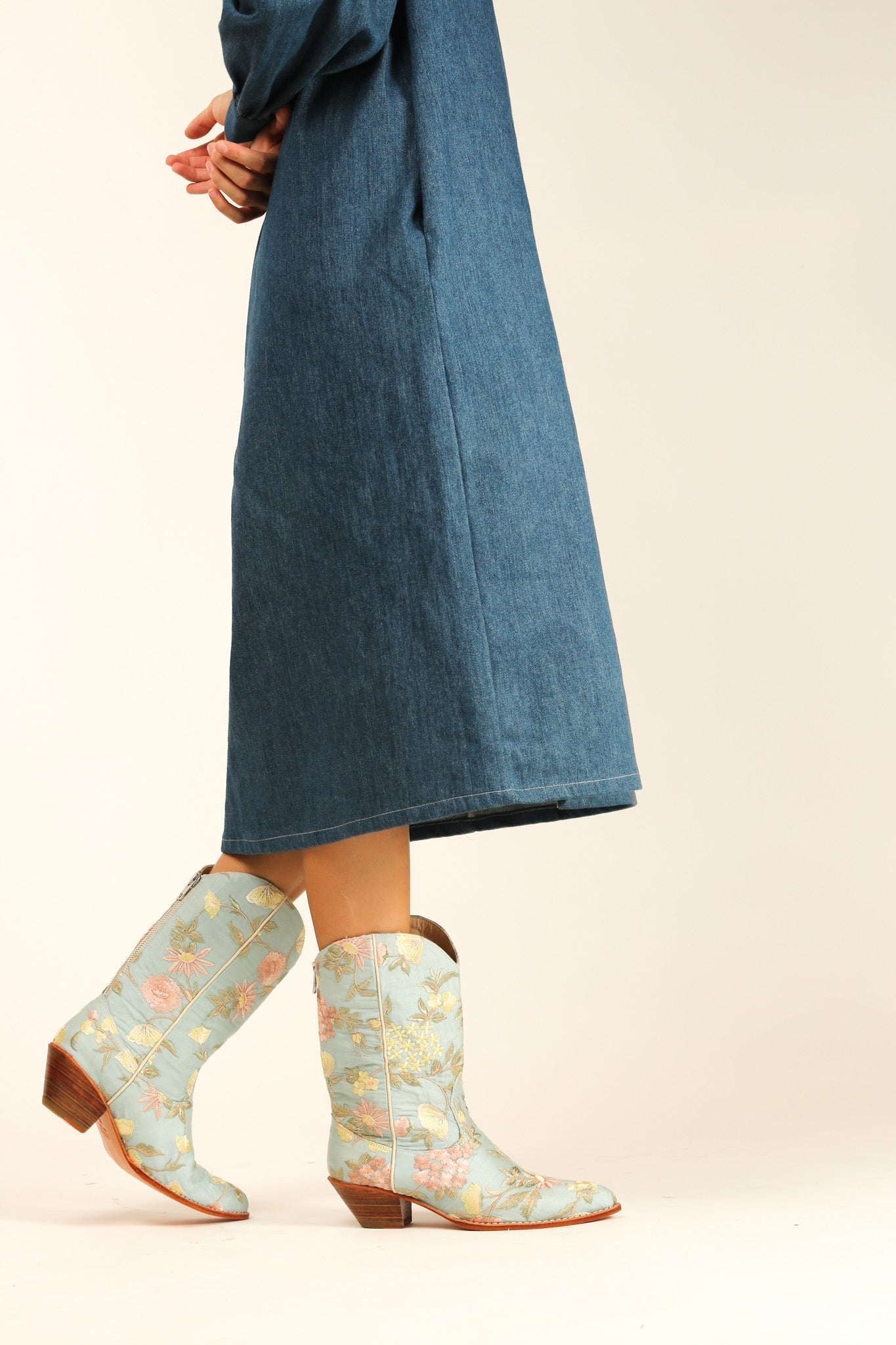 LIGHT BLUE EMBROIDERED BOOTS YANA - BANGKOK TAILOR CLOTHING STORE - HANDMADE CLOTHING