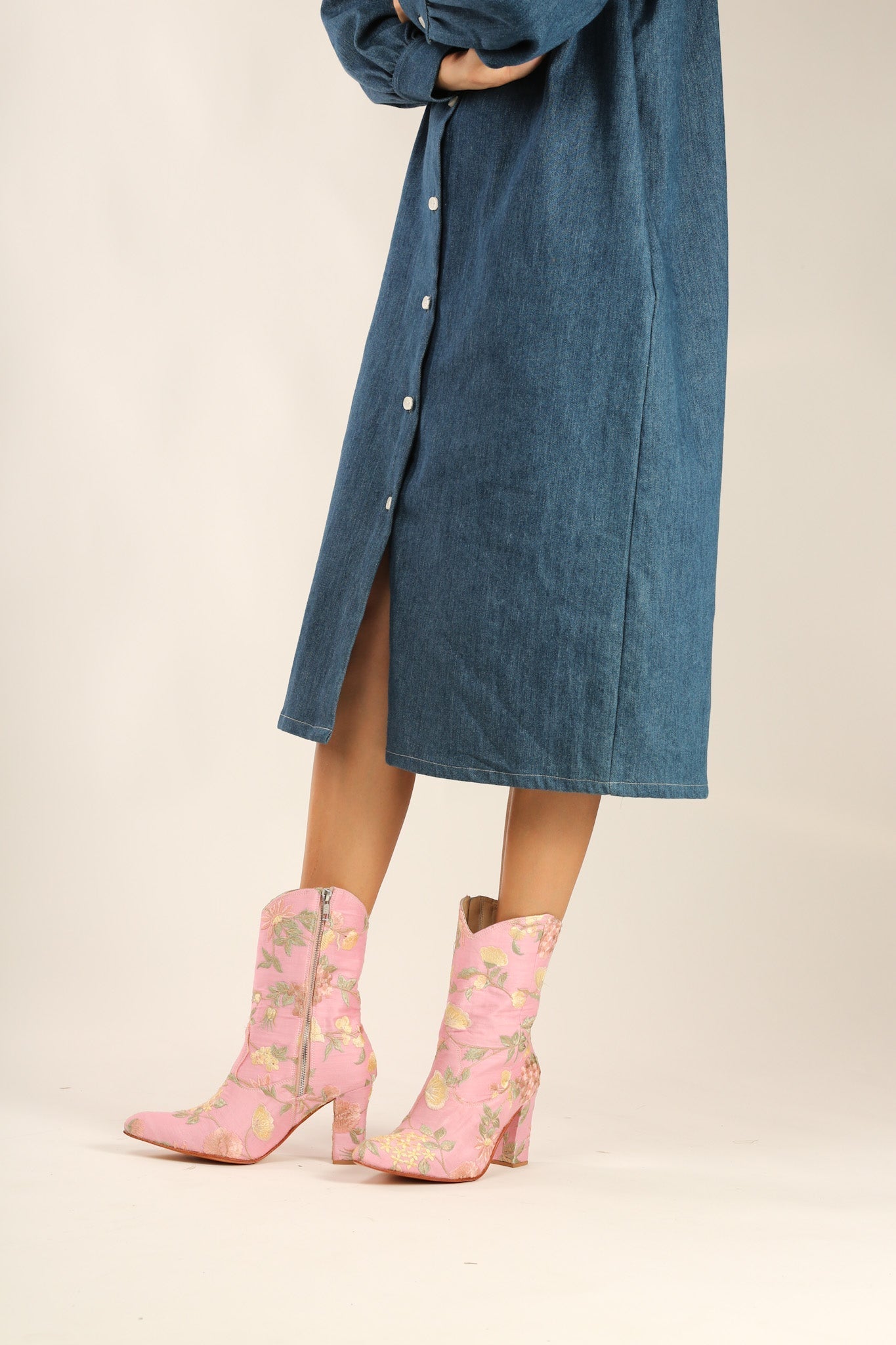 LIGHT PINK HIGH HEEL BOOTS PERRY - BANGKOK TAILOR CLOTHING STORE - HANDMADE CLOTHING