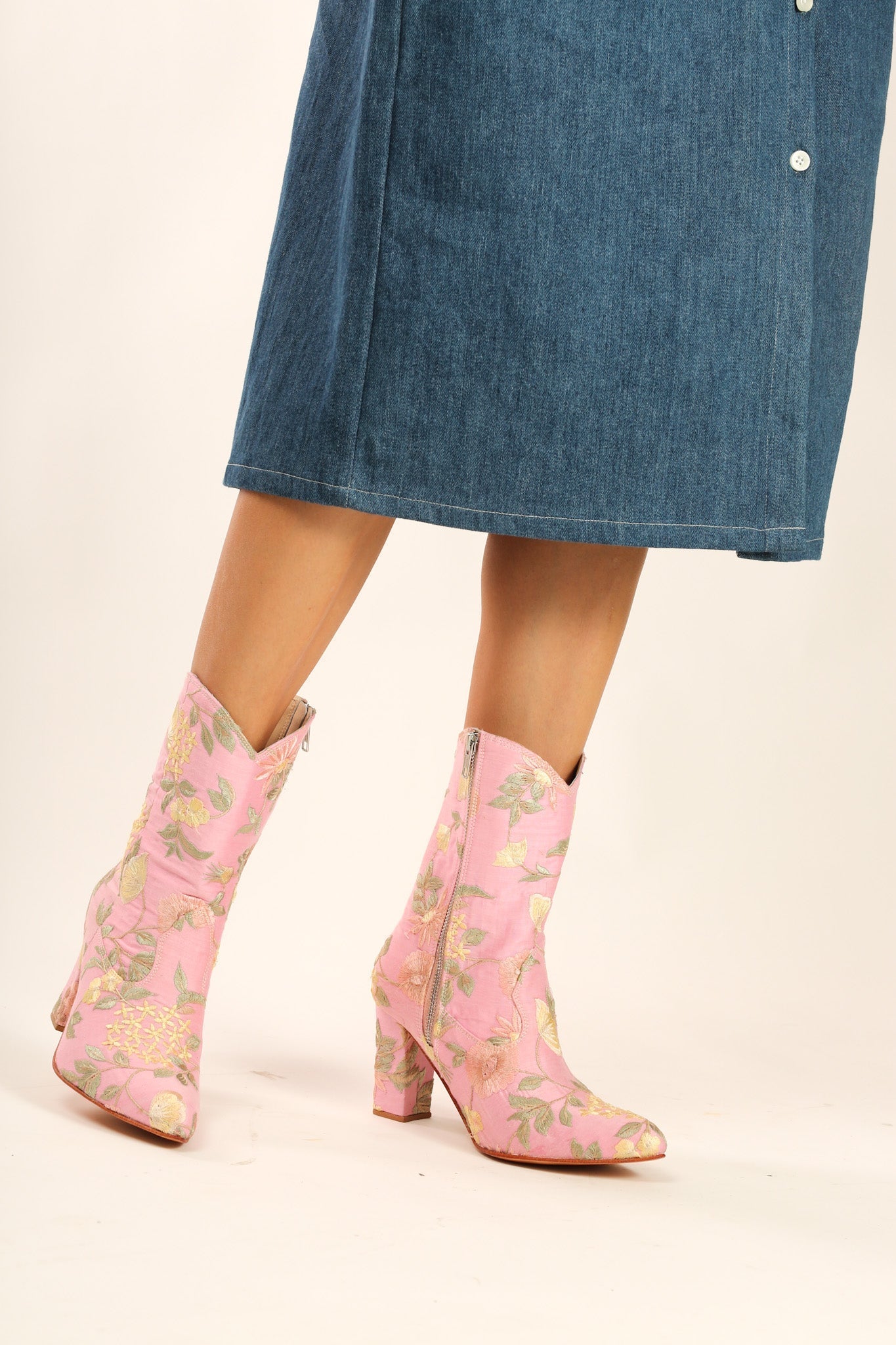LIGHT PINK HIGH HEEL BOOTS PERRY - BANGKOK TAILOR CLOTHING STORE - HANDMADE CLOTHING