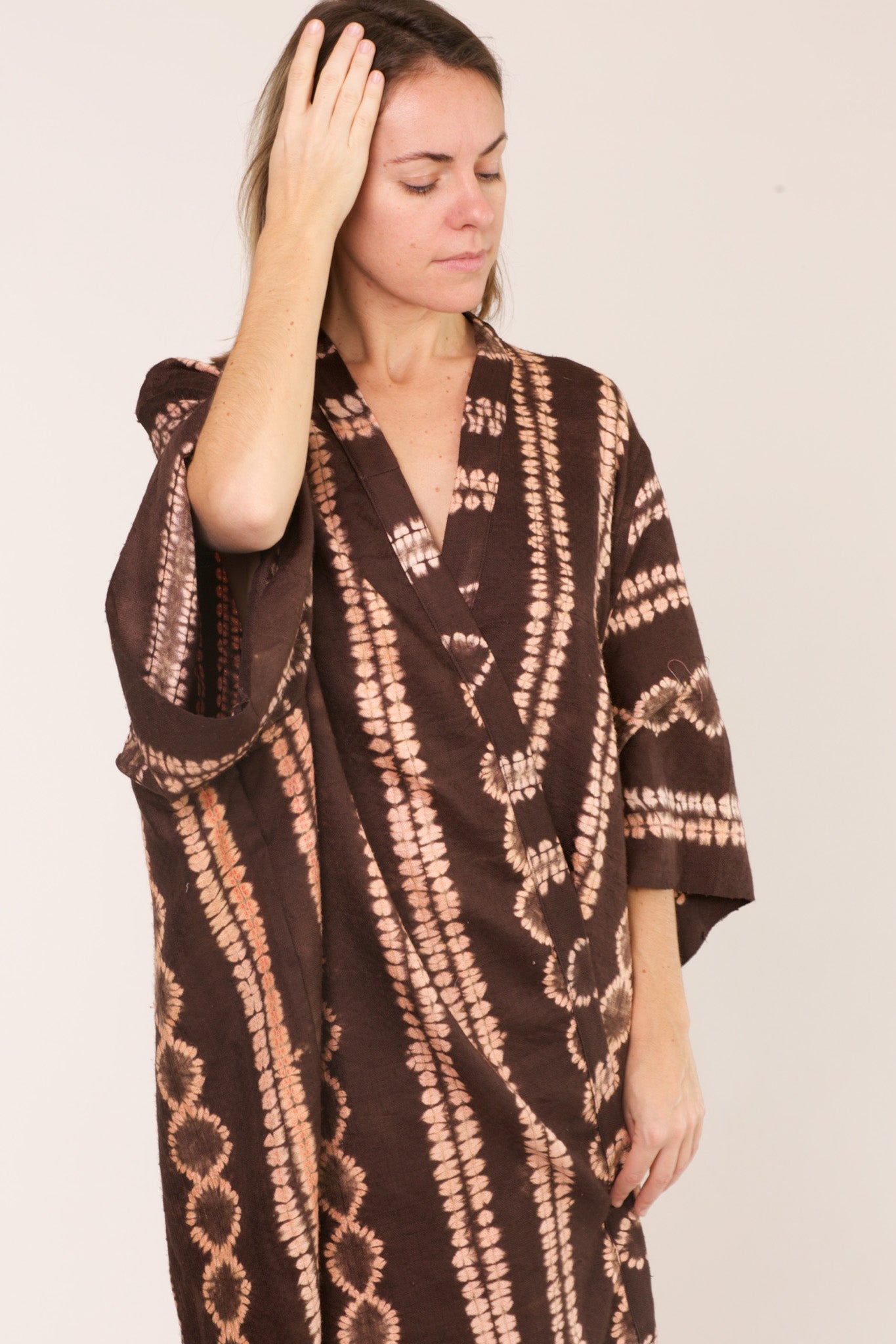 LINEN SILK MIX HAND TIE DYE KIMONO RESE - BANGKOK TAILOR CLOTHING STORE - HANDMADE CLOTHING