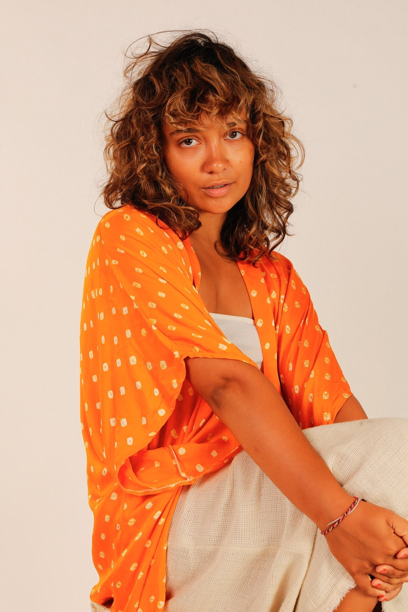 ORANGE POLKA DOT SILK KIMONO - BANGKOK TAILOR CLOTHING STORE - HANDMADE CLOTHING