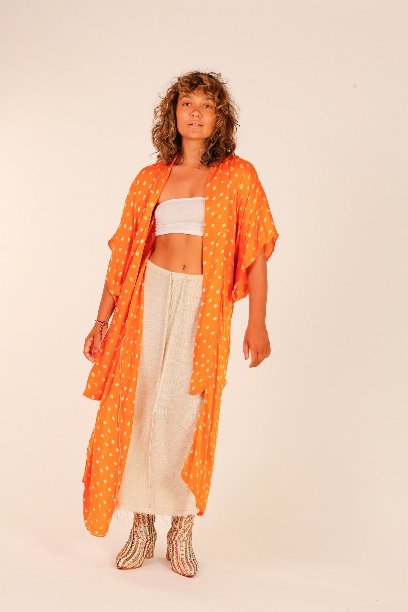 ORANGE POLKA DOT SILK KIMONO - BANGKOK TAILOR CLOTHING STORE - HANDMADE CLOTHING