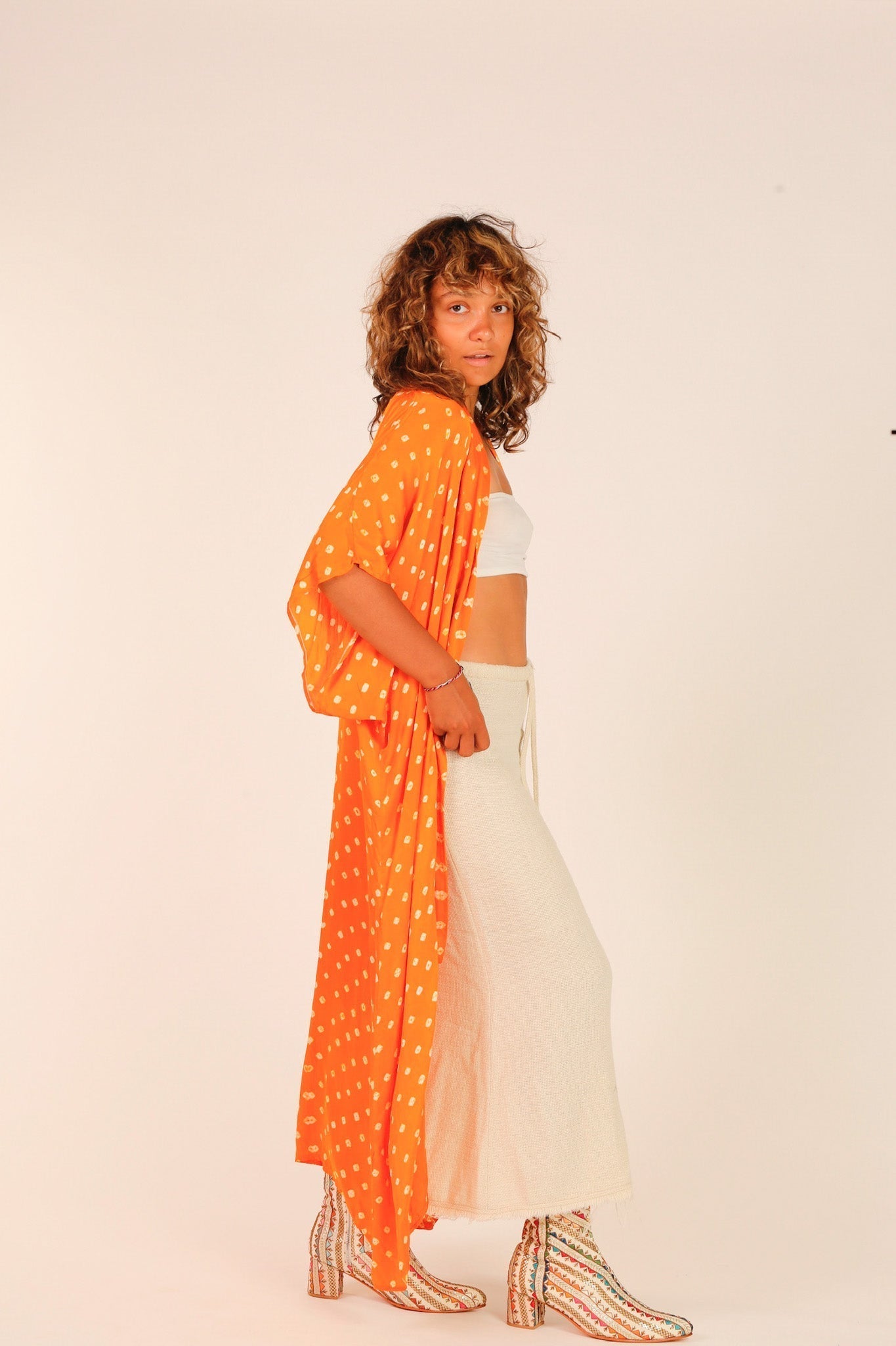 ORANGE POLKA DOT SILK KIMONO - BANGKOK TAILOR CLOTHING STORE - HANDMADE CLOTHING