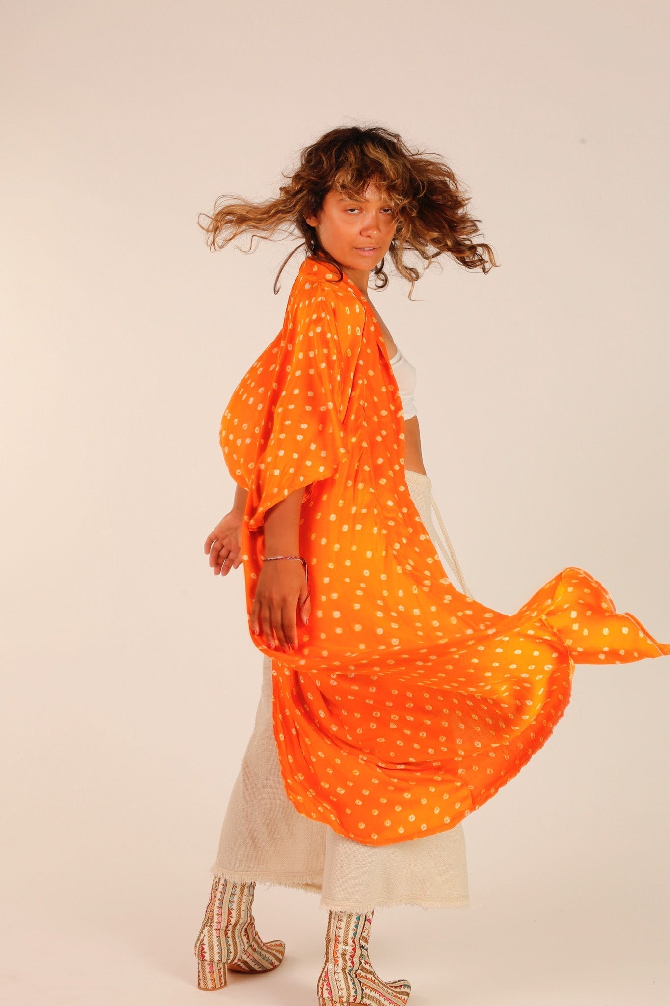 ORANGE POLKA DOT SILK KIMONO - BANGKOK TAILOR CLOTHING STORE - HANDMADE CLOTHING
