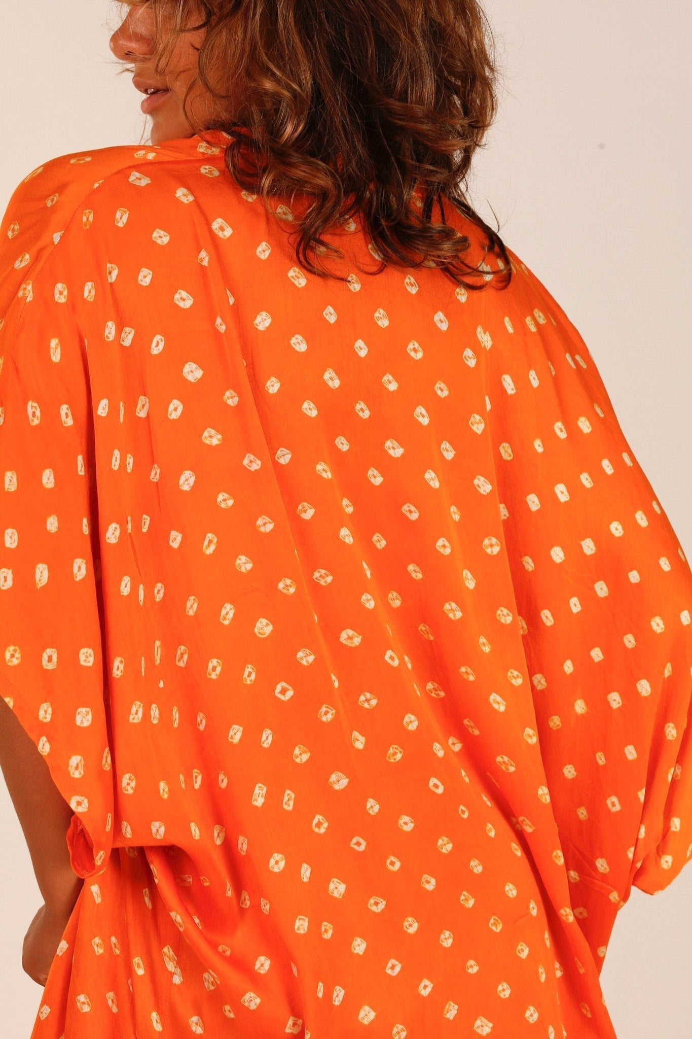 ORANGE POLKA DOT SILK KIMONO - BANGKOK TAILOR CLOTHING STORE - HANDMADE CLOTHING