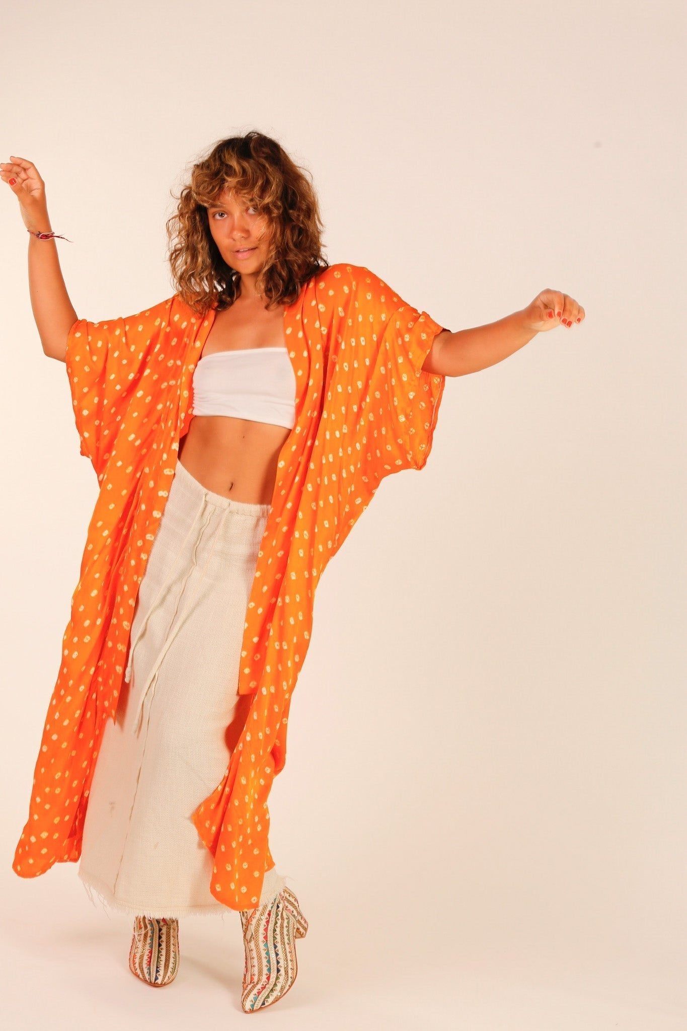 ORANGE POLKA DOT SILK KIMONO - BANGKOK TAILOR CLOTHING STORE - HANDMADE CLOTHING