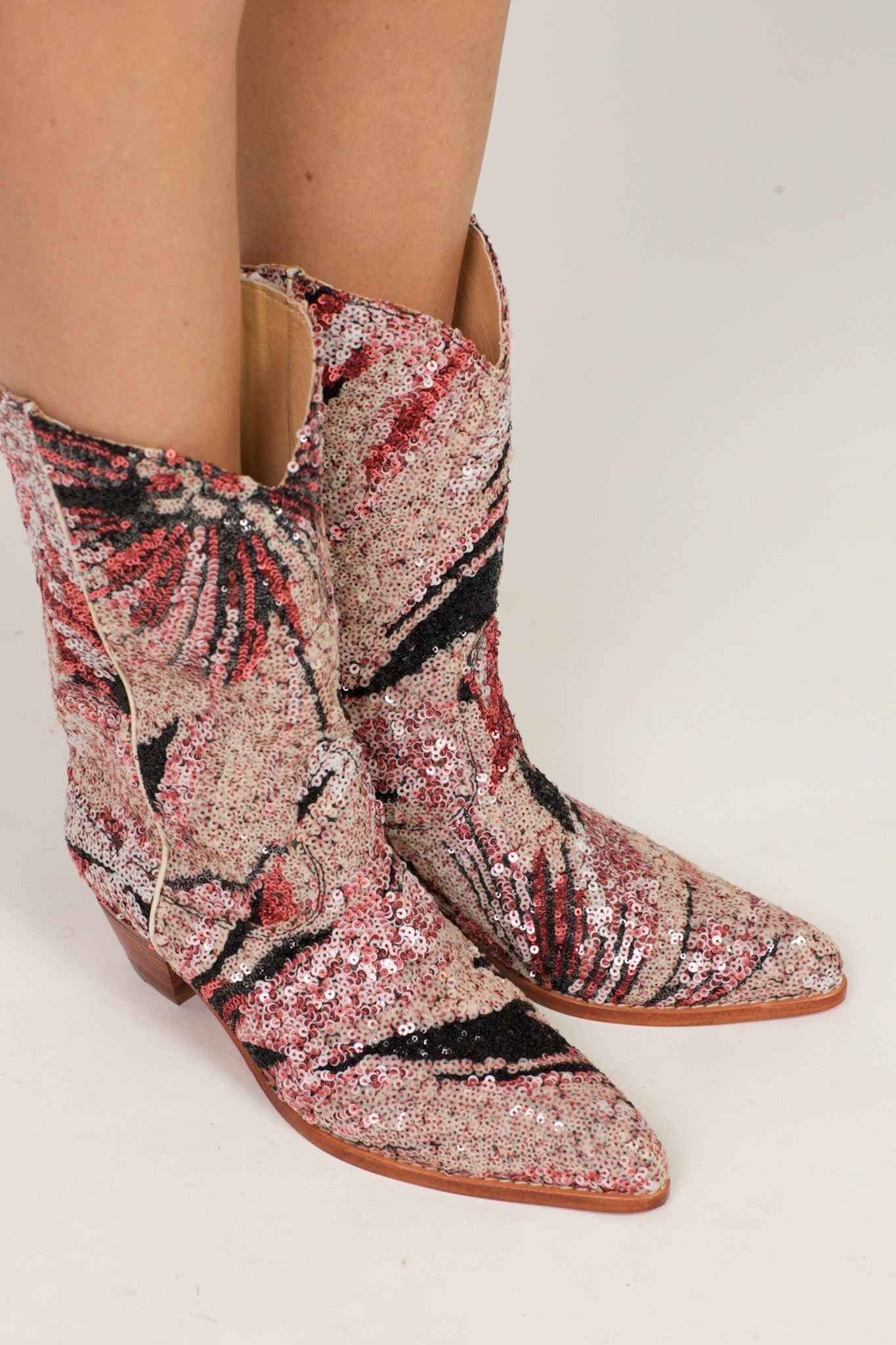PINK BLACK SEQUIN EMBROIDERED WESTERN BOOTS RIAL - BANGKOK TAILOR CLOTHING STORE - HANDMADE CLOTHING
