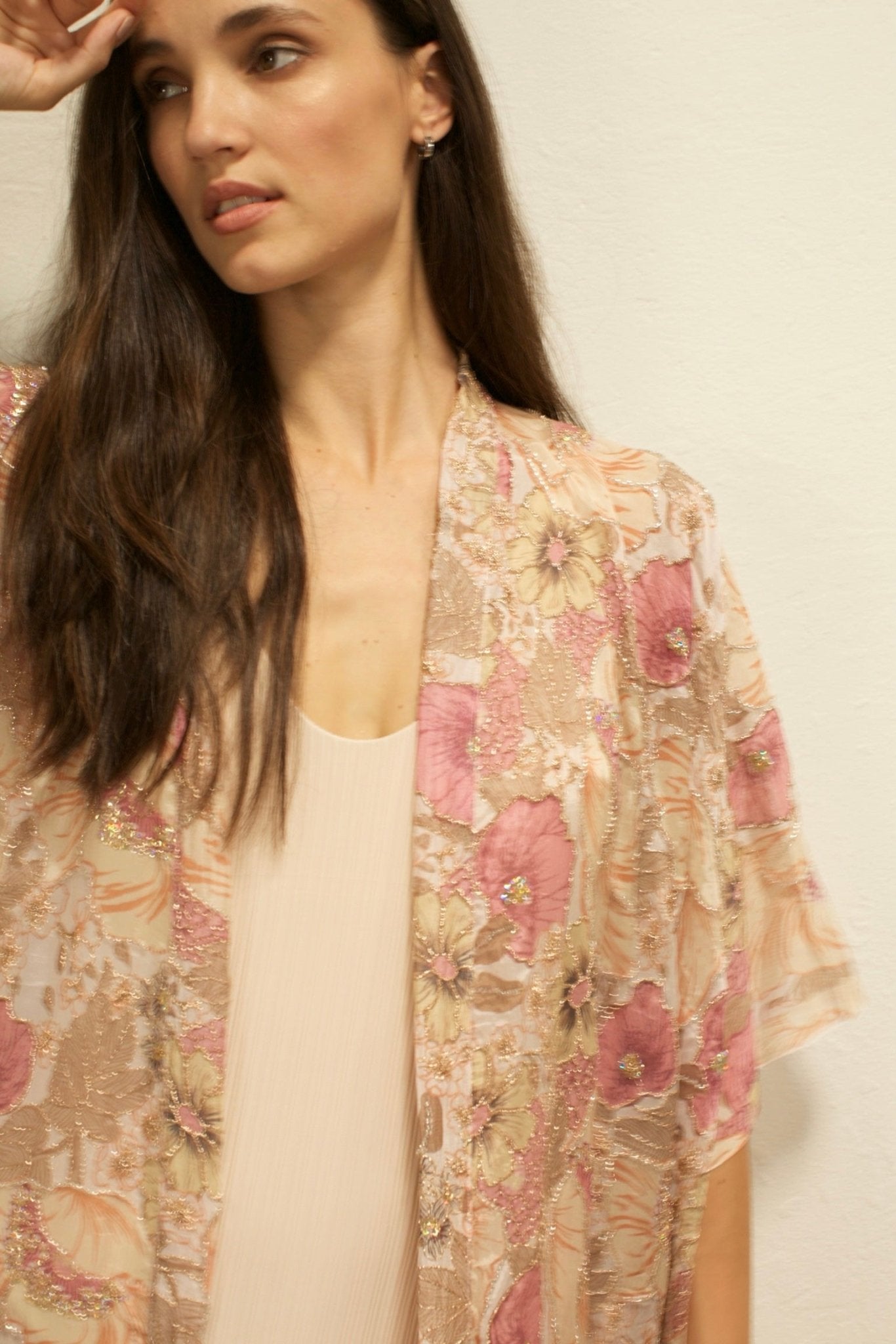 PINK GOLDEN SILK FLOWER KIMONO - BANGKOK TAILOR CLOTHING STORE - HANDMADE CLOTHING