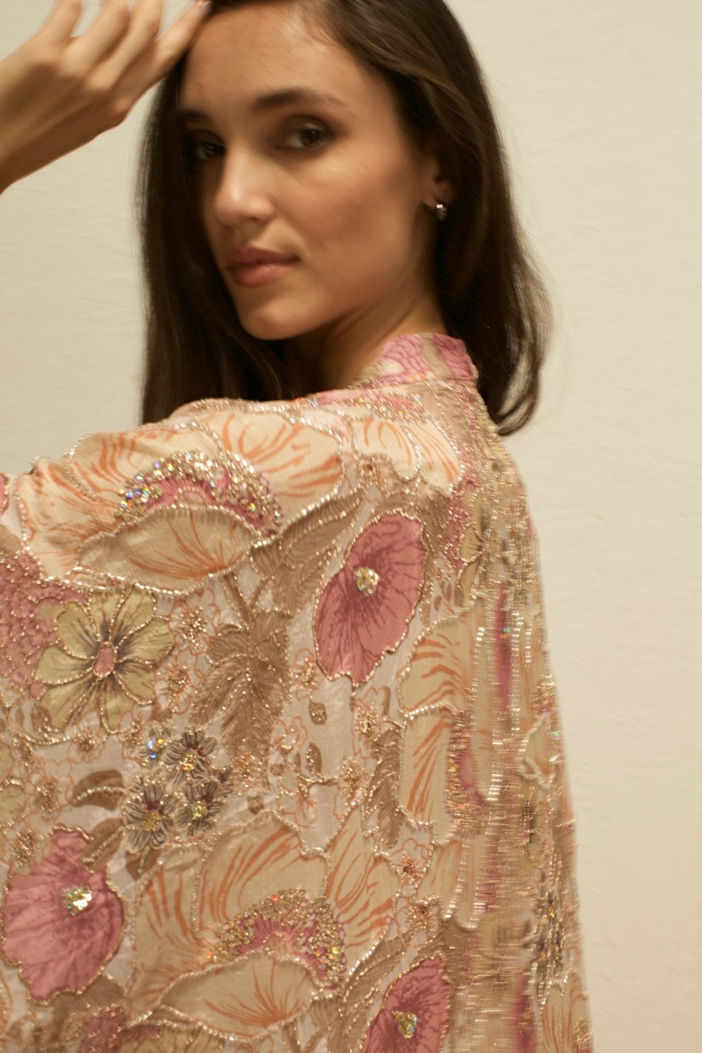 PINK GOLDEN SILK FLOWER KIMONO - BANGKOK TAILOR CLOTHING STORE - HANDMADE CLOTHING
