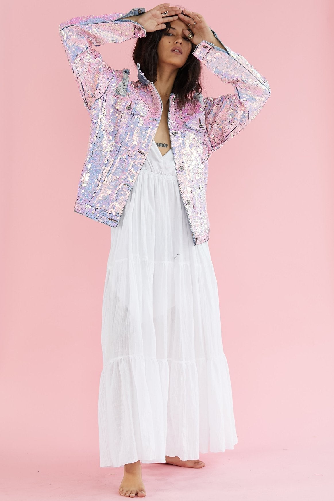 SEQUIN EMBROIDERD DENIM JACKET DEMI - BANGKOK TAILOR CLOTHING STORE - HANDMADE CLOTHING