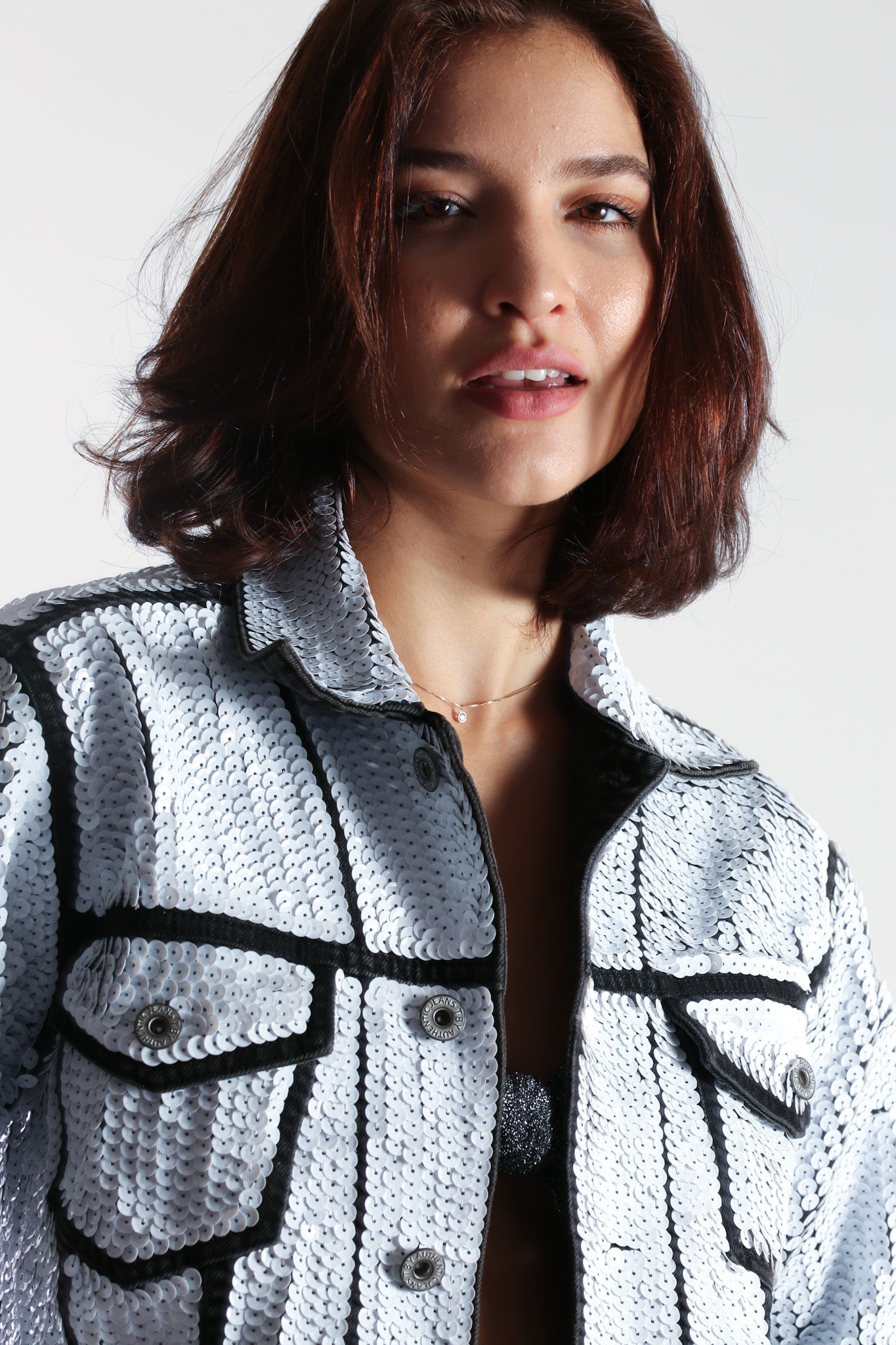 SEQUIN EMBROIDERED DENIM JACKET DEMI - BANGKOK TAILOR CLOTHING STORE - HANDMADE CLOTHING