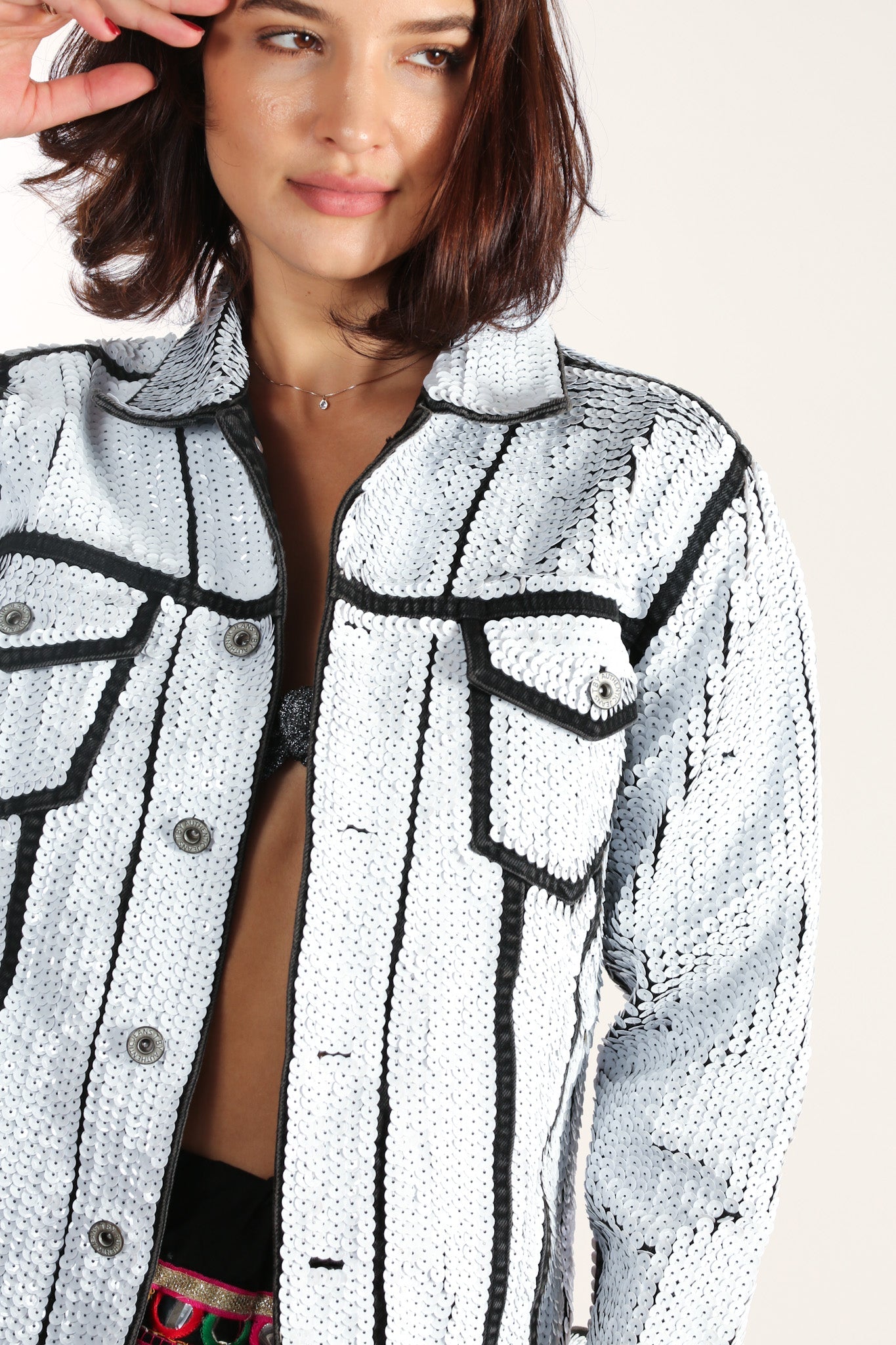 SEQUIN EMBROIDERED DENIM JACKET DEMI - BANGKOK TAILOR CLOTHING STORE - HANDMADE CLOTHING