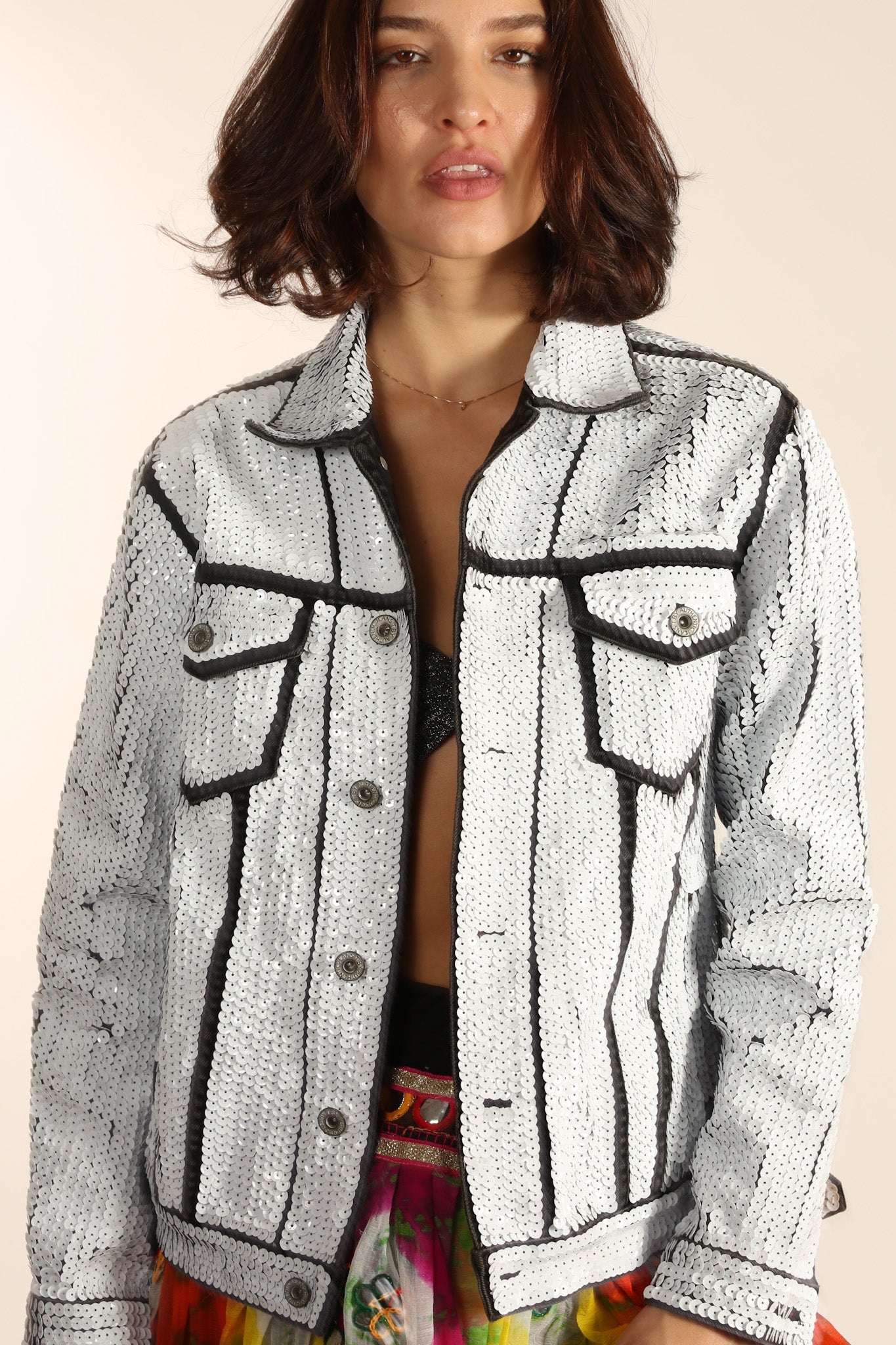 SEQUIN EMBROIDERED DENIM JACKET DEMI - BANGKOK TAILOR CLOTHING STORE - HANDMADE CLOTHING