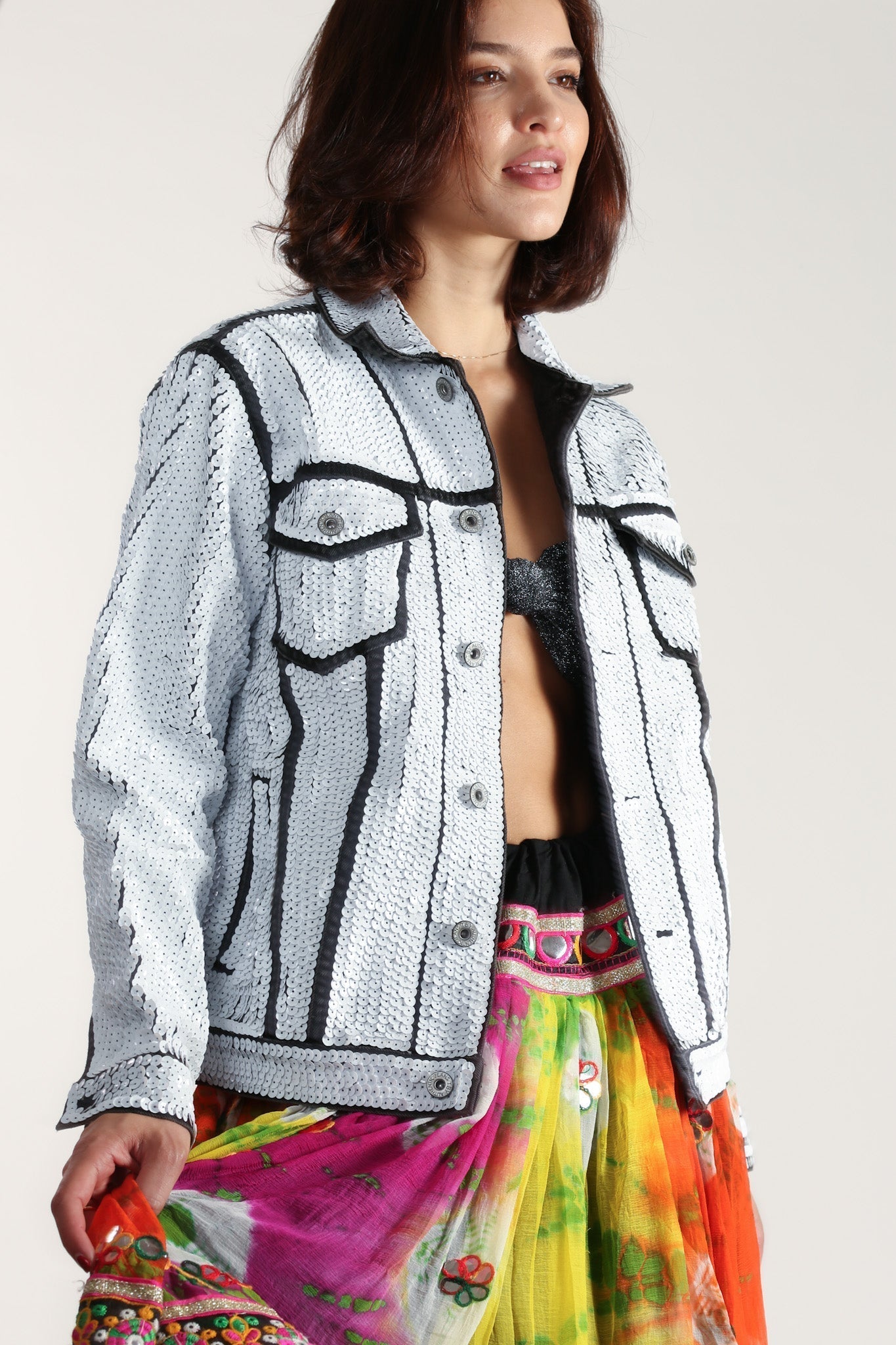 SEQUIN EMBROIDERED DENIM JACKET DEMI - BANGKOK TAILOR CLOTHING STORE - HANDMADE CLOTHING