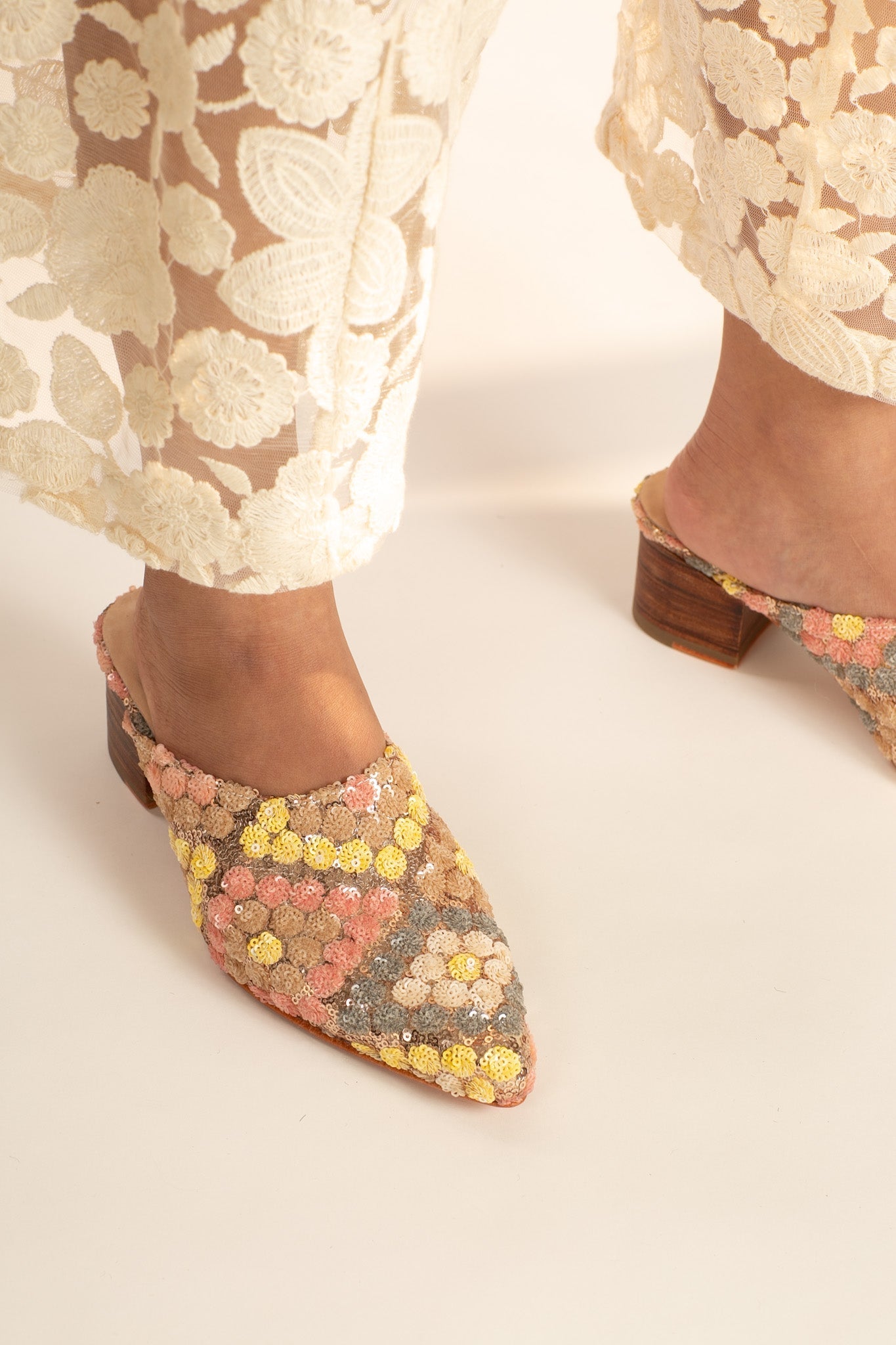 SEQUIN EMBROIDERED HEELED MULES ARITZIA - BANGKOK TAILOR CLOTHING STORE - HANDMADE CLOTHING